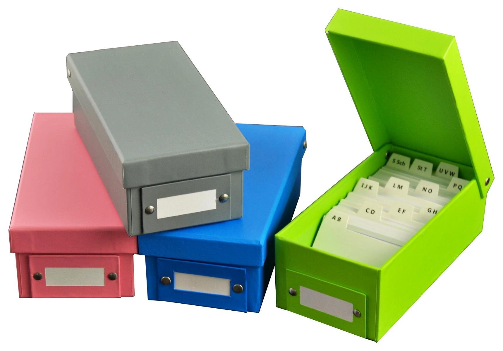 MW Handel Karteikasten 4x Lernbox / Karteikasten DIN A8 / 4 verschiedene Farben + 1600 Kartei