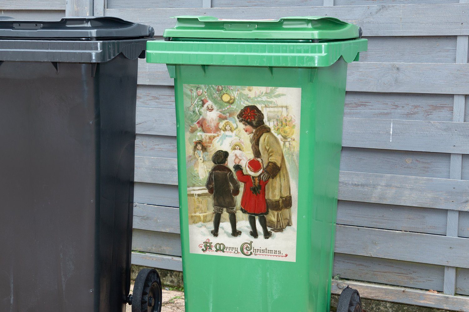 MuchoWow Wandsticker Kunst Weihnachten - Abfalbehälter Kinder Container, Mülltonne, St), (1 Sticker, - Mülleimer-aufkleber
