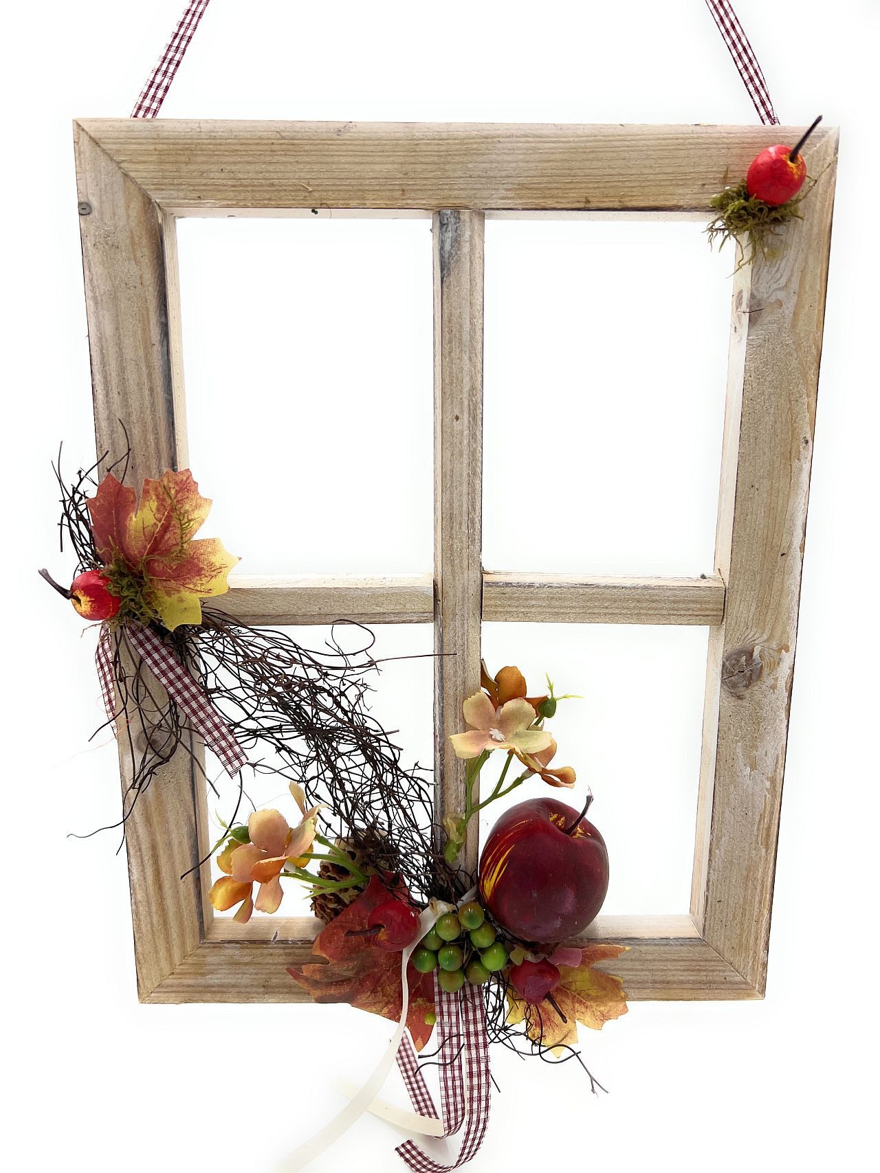 Small-Preis Wanddekoobjekt Dekofenster aus Holz mit herbstlichen Motiven