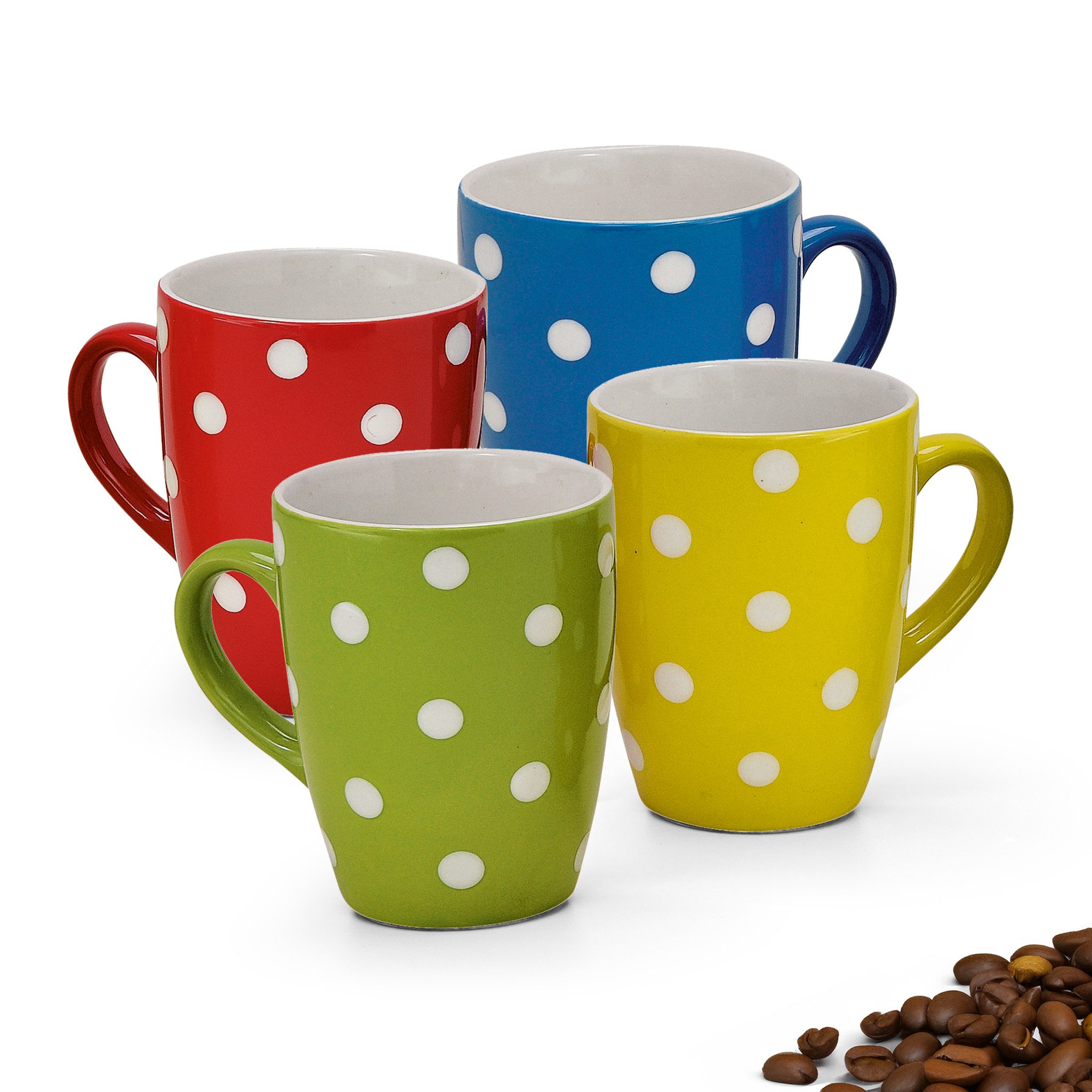 Tasse Schönes Kaffeetassen 4er Set Keramik 250 ml, einfarbig gepunktet