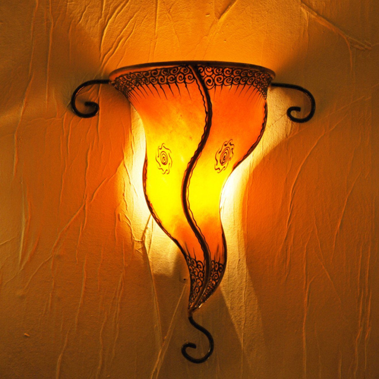 Wandleuchte Orange Marokkanische Leder l-artisan Wandlampe, Orientalische "GARN" Wandleuchte,
