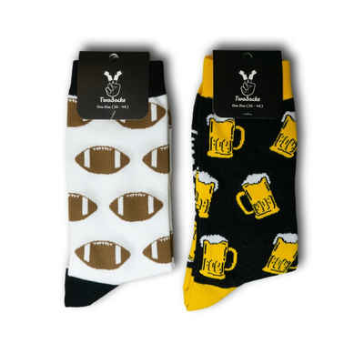 TwoSocks Freizeitsocken Lustige Socken Bier Socken + Football Socken, Einheitsgröße (Set, 2 Paar) 2er-Pack