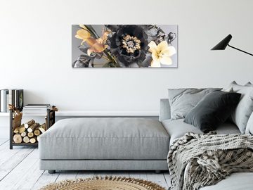 artissimo Glasbild Glasbild XXL 125x50 cm Bild aus Glas groß Blumen-Strauss silber, Blumen und Blüten: schwarz, gold, silber