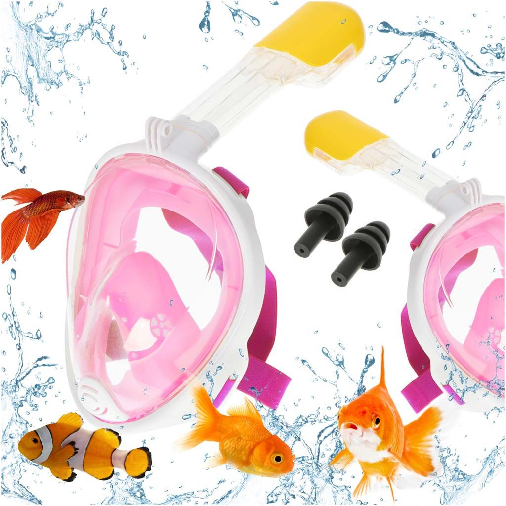Ikonka Tauchermaske Full Face Schnorchelmaske S/M mit Kamera-Halterung und Zubehör, (Komplettset Schnorchelmaske Full Face S/M inkl. Zubehör Kamera, 1-teiliges Set Full Face Schnorchelmaske S/M mit Zubehör komplett), Freies Atmen 180° Sichtfeld, Anti-Beschlag System Kamera Halterung
