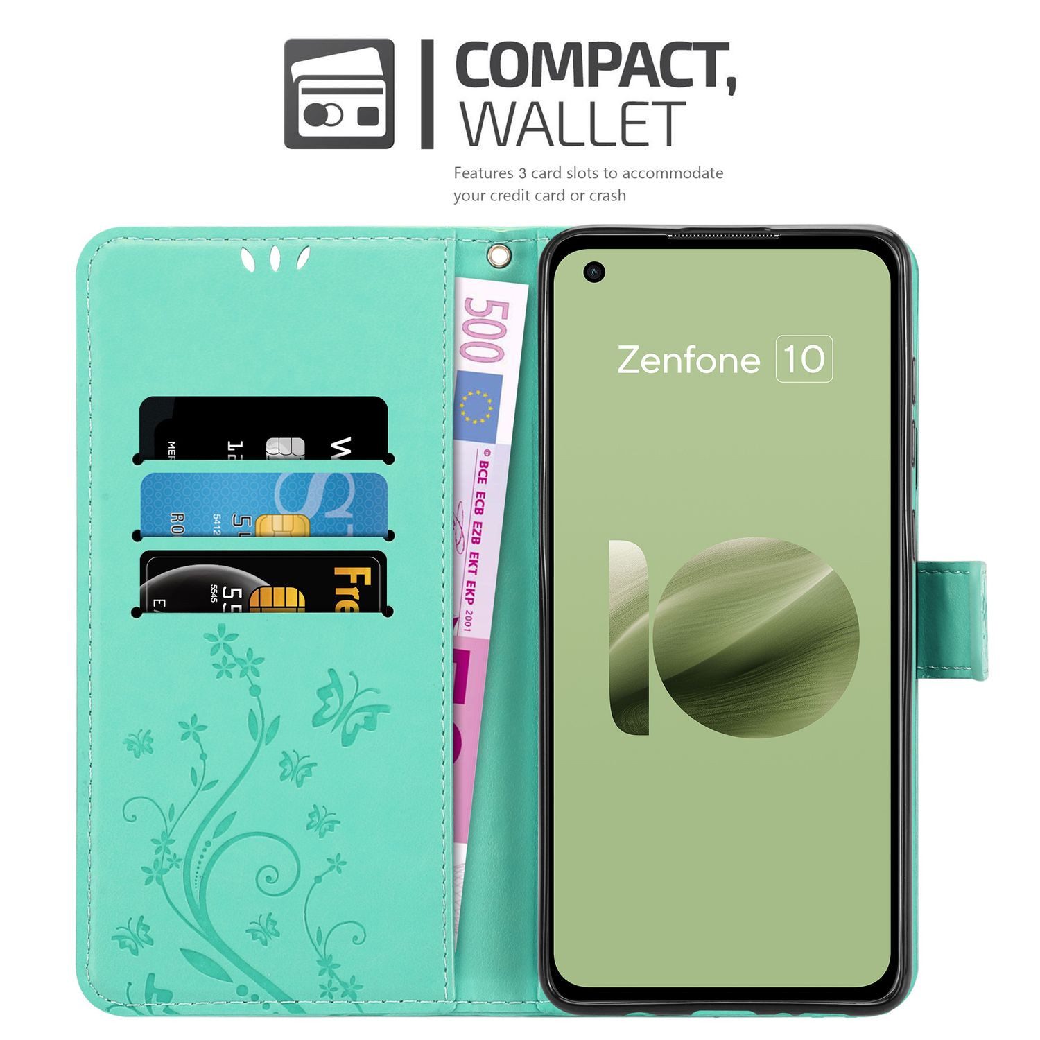 Cadorabo Handyhülle für Asus Zenfone 10 Hülle Asus Zenfone 10, Hülle Schutzhülle Blumen Flower mit Standfunktion Kartenfach Magnet