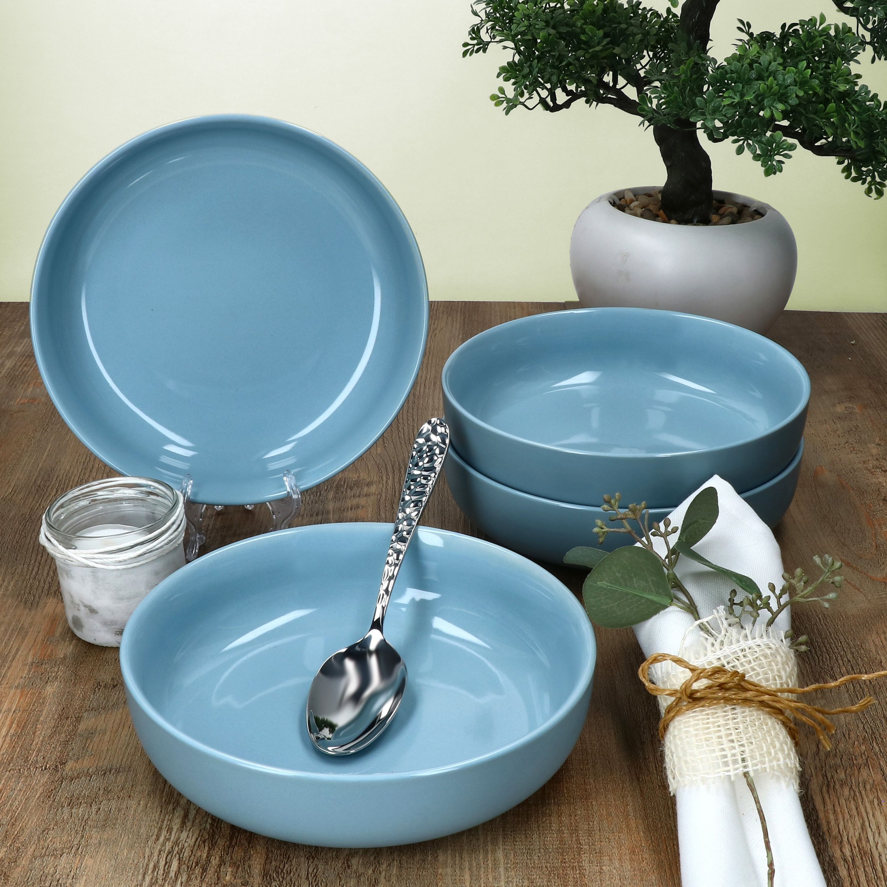 Ritzenhoff & Breker Suppenteller Ritzenhoff 4x Jasper Suppenteller 610ml Graublau Steingut tiefe Teller