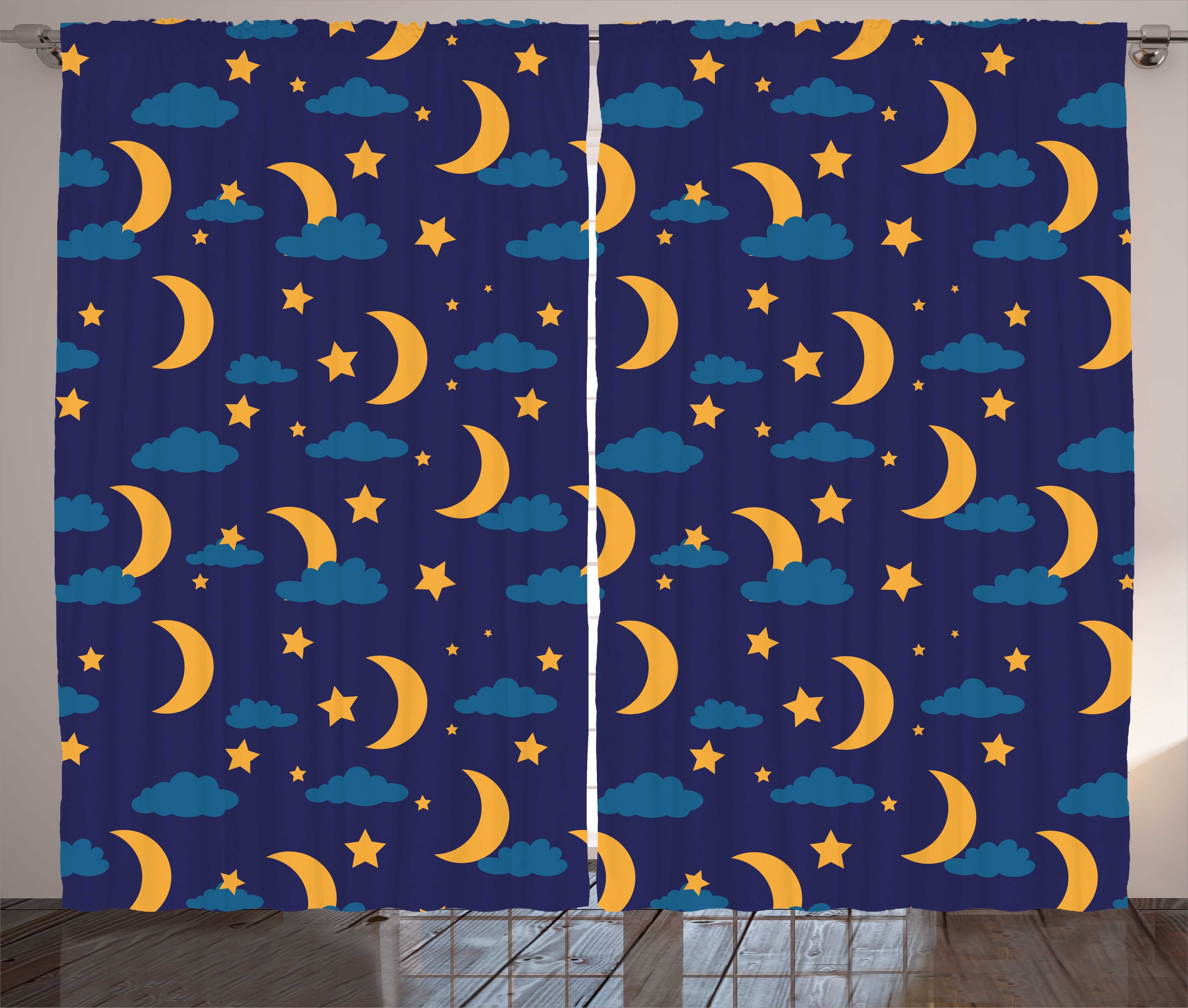 Gardine Schlafzimmer Kräuselband Vorhang mit Schlaufen und Haken, Abakuhaus, Nacht Bedtime Crescent Moon Clouds