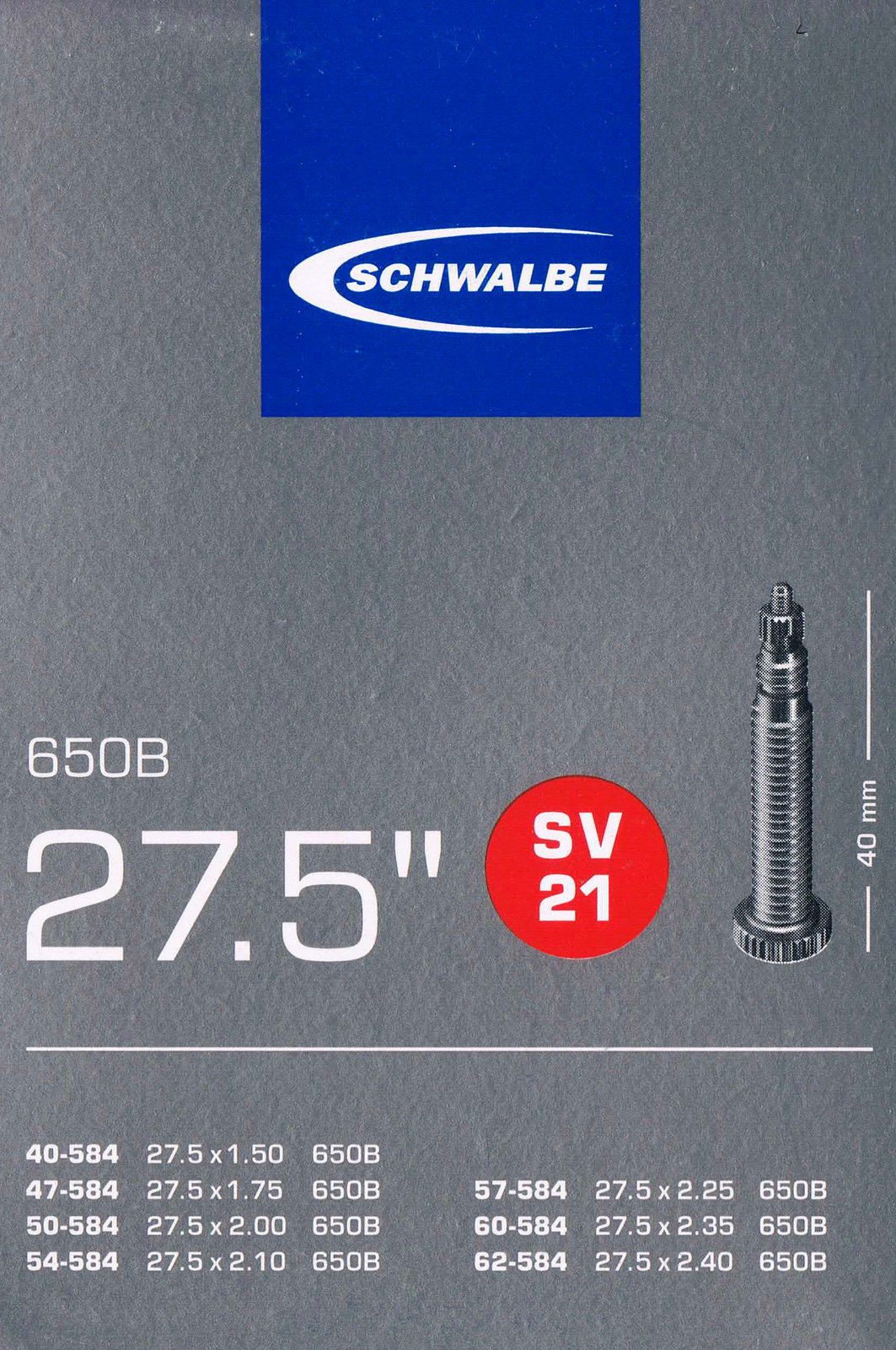 Fahrradschlauch Schwalbe SV 21 Schlauch 27,5 650B Sclaverand SV21 27.5