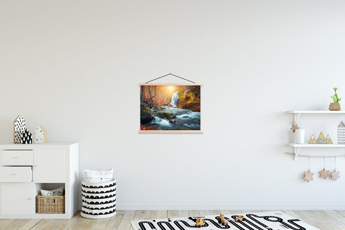 MuchoWow Poster Wasserfall - - für Wohnzimmer, Sonne Textilposter Bilderleiste, St), Herbst, (1 Posterleiste, Magnetisch