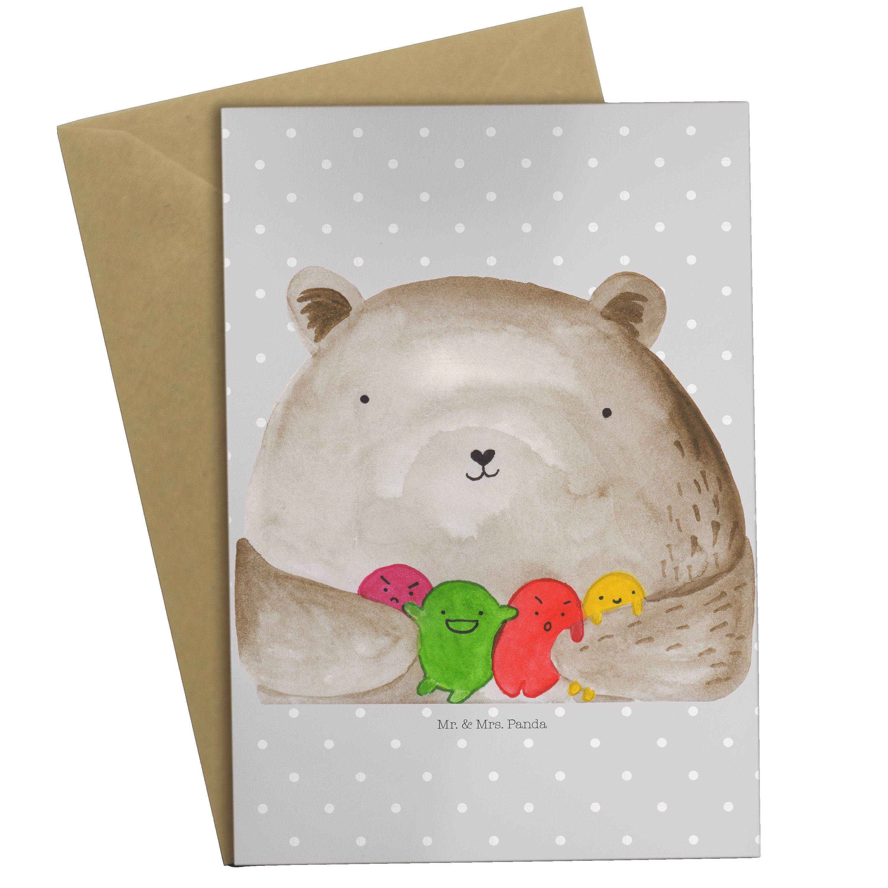 Panda & Bär Karte, Mrs. Mr. - - Gefühl Grußkarte Wahnsin Einladungskarte, Grau Geschenk, Pastell