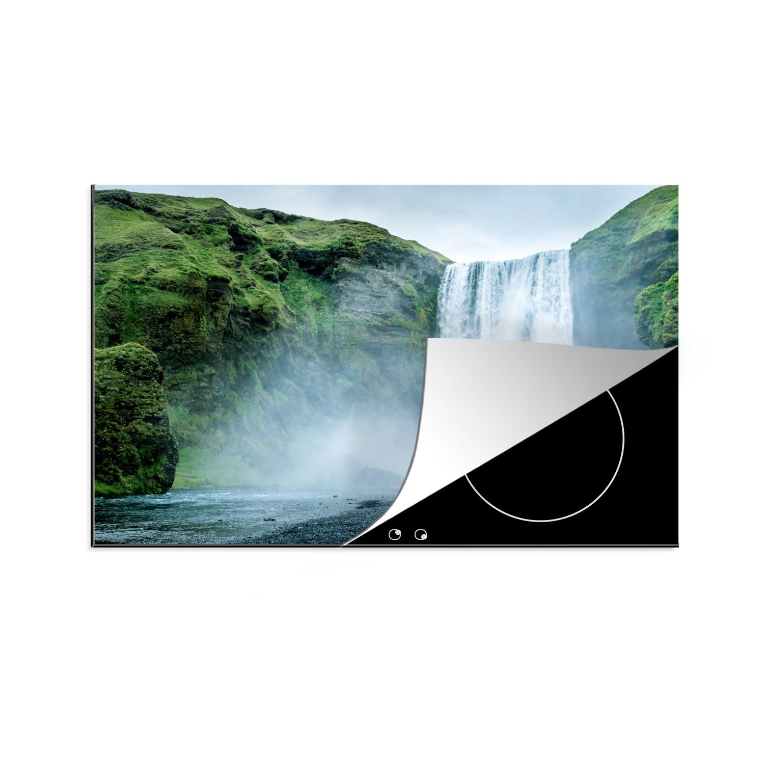(1 Schutz tlg), MuchoWow Grün, - Induktionskochfeld Vinyl, cm, Island 81x52 küche, Herdblende-/Abdeckplatte - Ceranfeldabdeckung Wasserfall die für