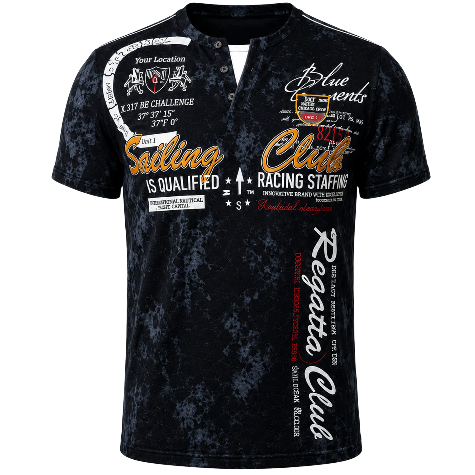 L.gonline Kurzarmshirt Herren T-Shirt, Sommershirt, Batik Optik, 2879 Schwarz S (Shirt Kurzarmshirt Tee, 1-tlg) Fitness Freizeit Casual – Bild 5 von 5