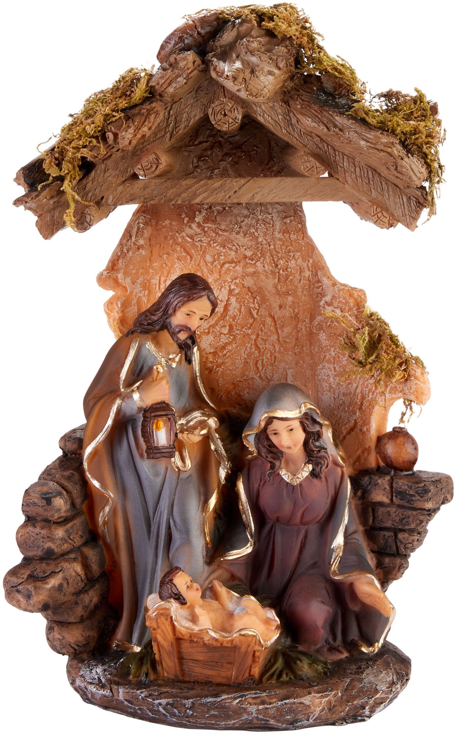 BRUBAKER Krippenfigur Krippenfigur Heilige Familie - Jesus, Maria und Josef (25 cm Weihnachtsfigur mit handbemalten Figuren, 1 St), Krippenszene Weihnachtsdekoration - Tischdekoration aus Polyresin