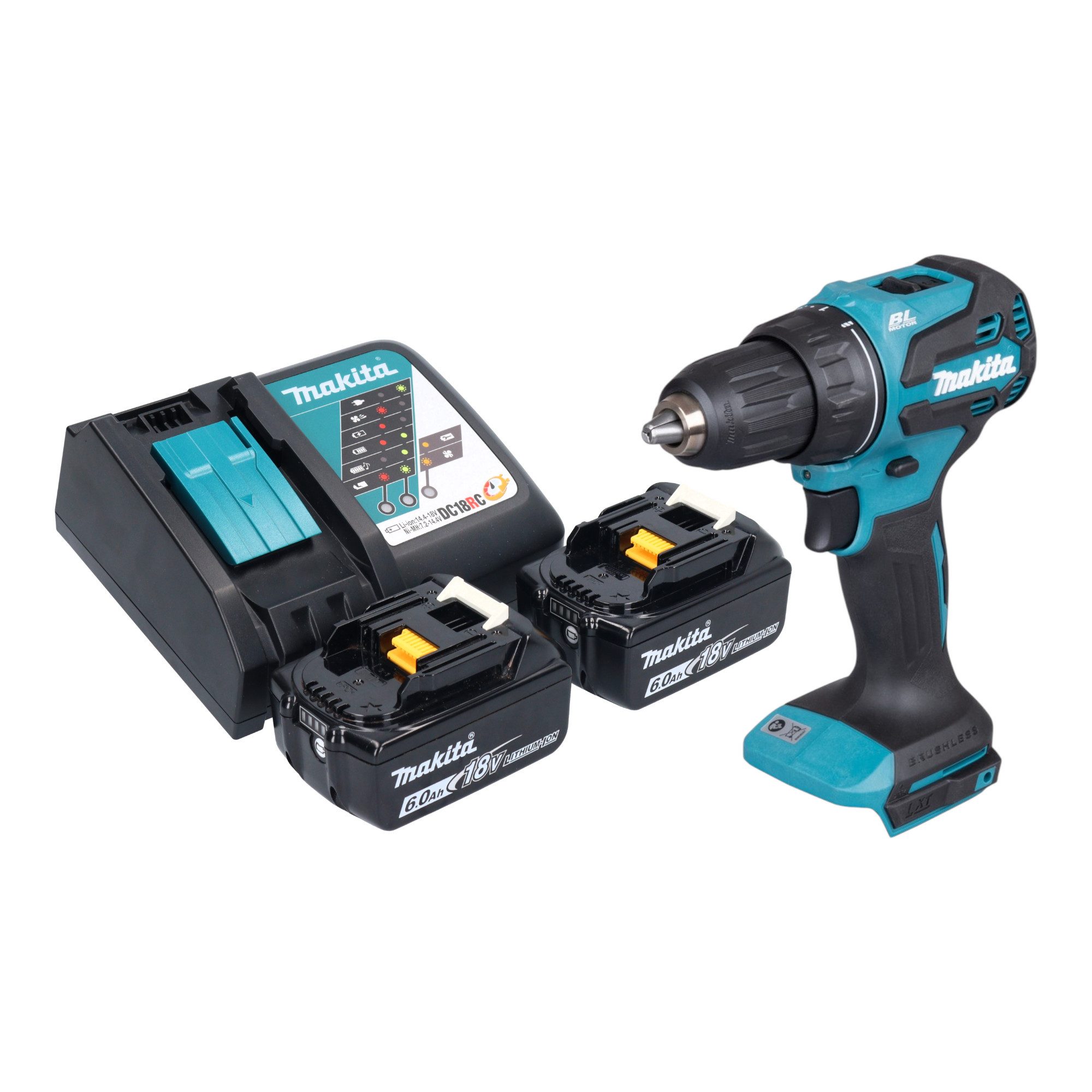 Makita Akku-Schrauber DDF 490 RG 18 V 65 Nm 1/2" Brushless + 2x Akku 6,0 Ah + Ladegerät