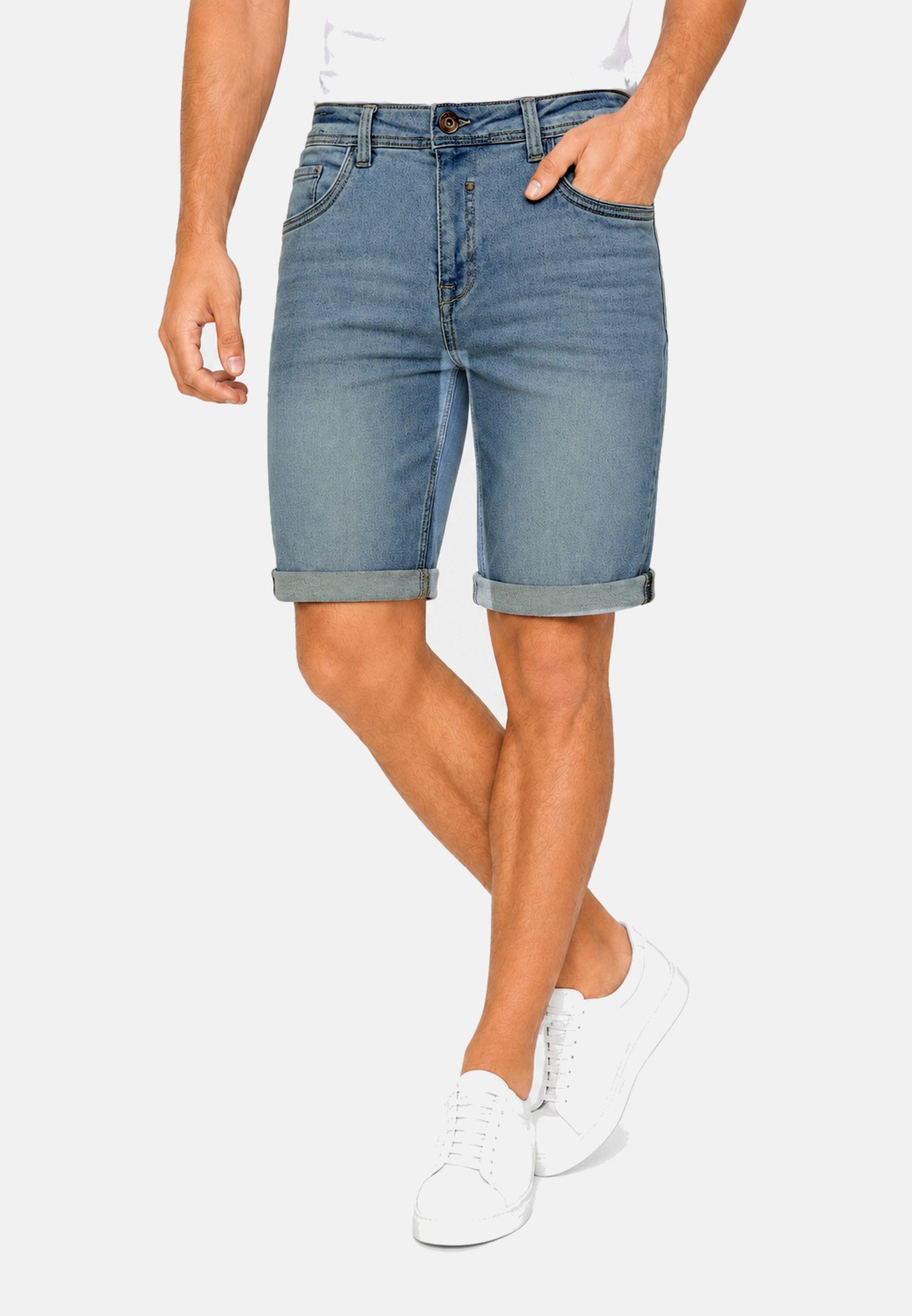 SUBLEVEL Jeansshorts Bequemer Schnitt Umschlag Klassischer für Herren (1-tlg) Baumwolle Normal Fit Einfarbig atmungsaktiv Reißverschluss – Bild 2 von 5