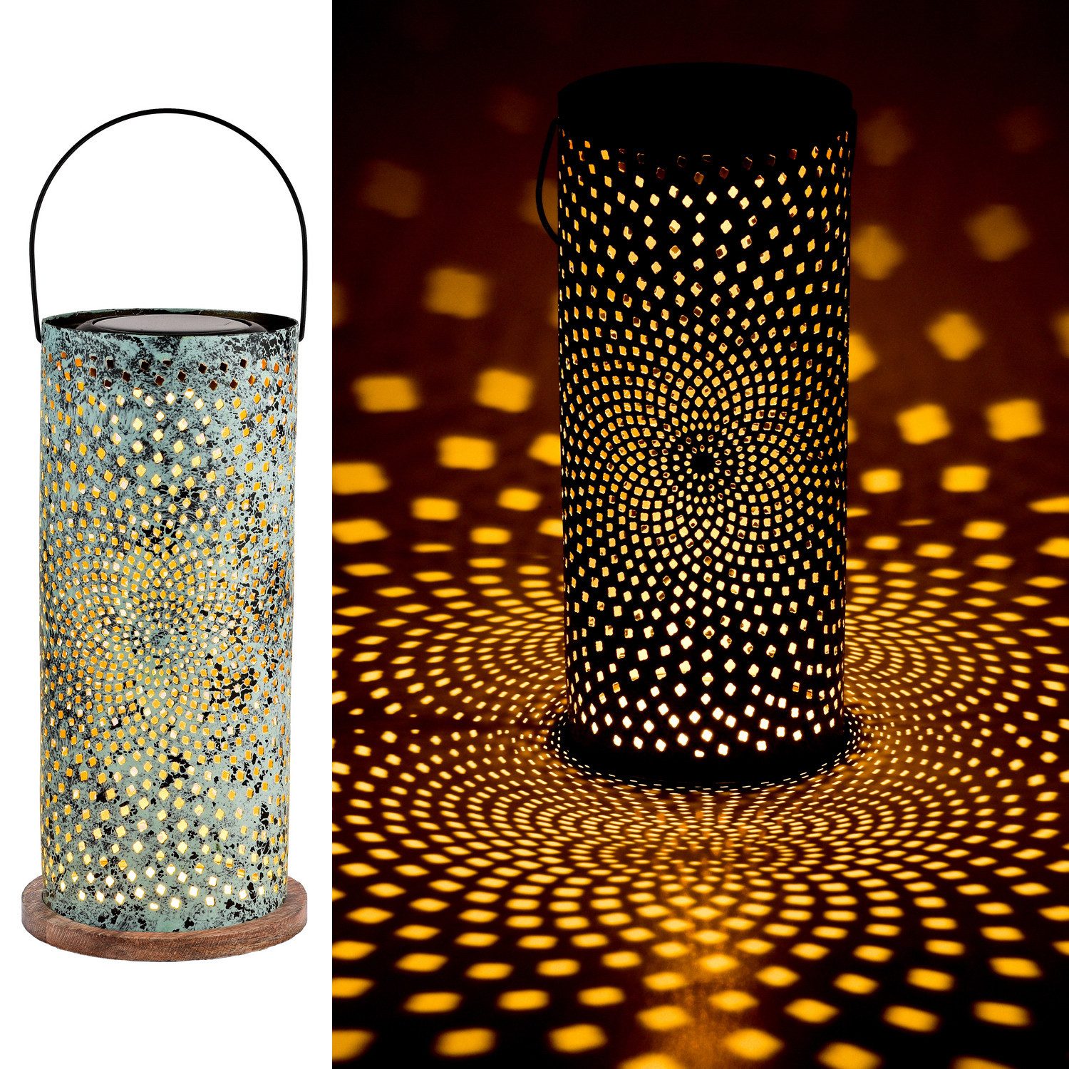 Marrakesch Orient & Mediterran Interior LED Solarleuchte Vintage Solarlaterne Solar Lampe für Draussen Modern Swann Grün, LED fest integriert