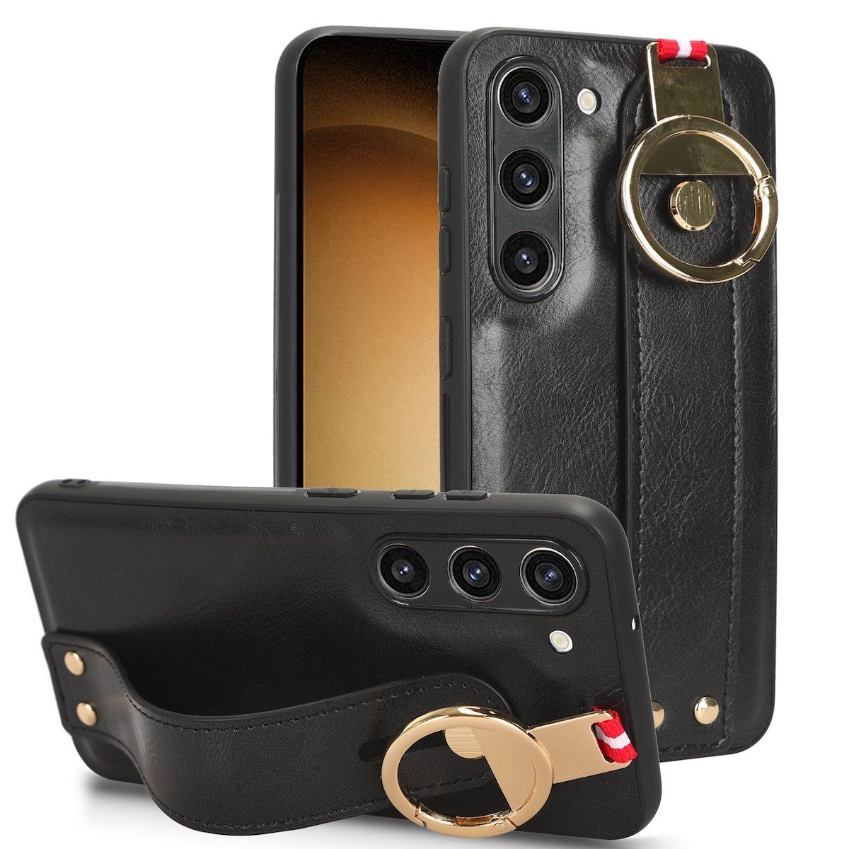 Wigento Smartphone-Hülle Für Samsung Galaxy S23 Handy Tasche Hülle mit Armbandhalter /Ringalter