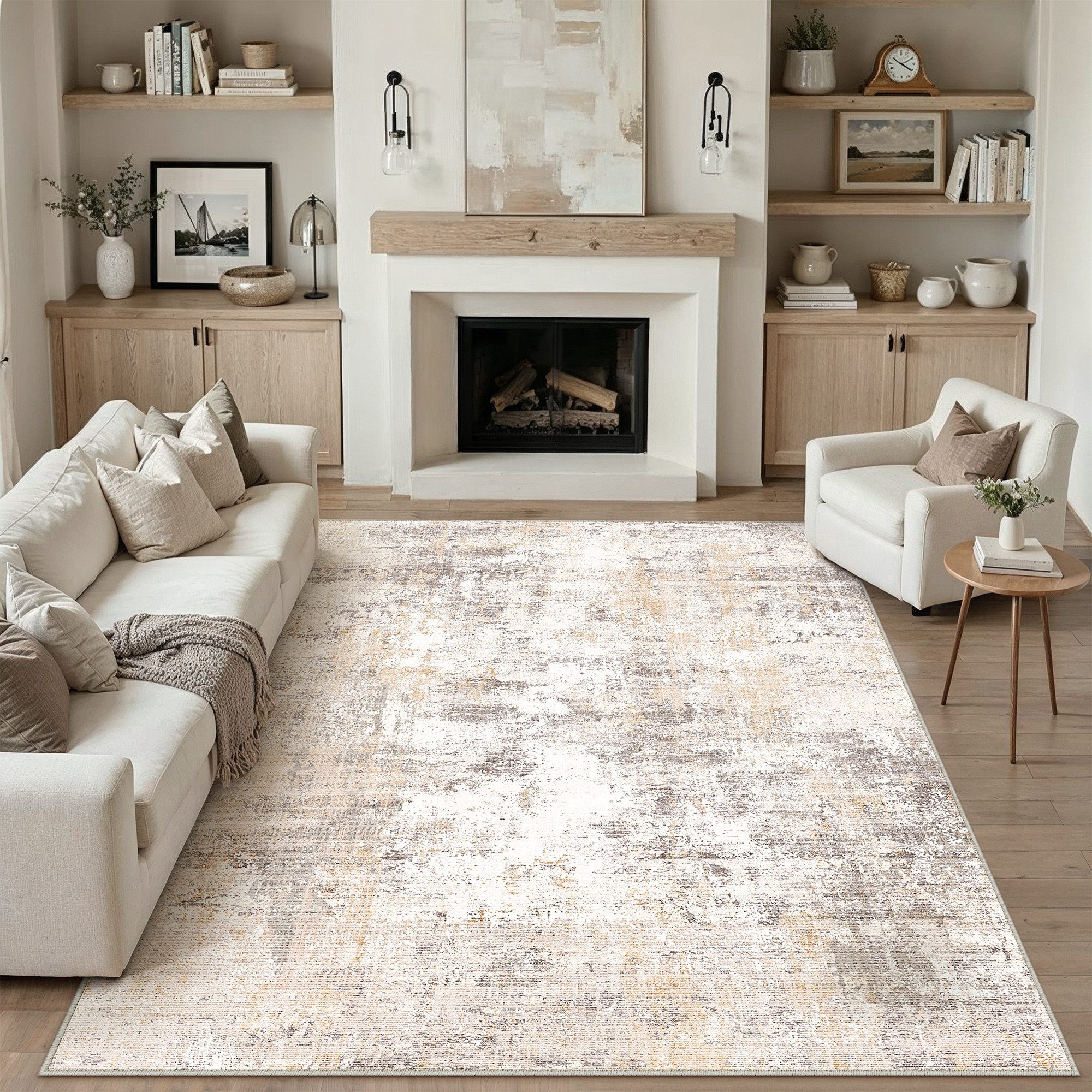 PURECOZY Teppich Verschiedene Größen, Waschbar & Rutschfest, abstrakter Stil, Rechteckig, Höhe: 5 mm, für Wohnzimmer, Schlafzimmer, Flur, Küche & Eingangsbereich