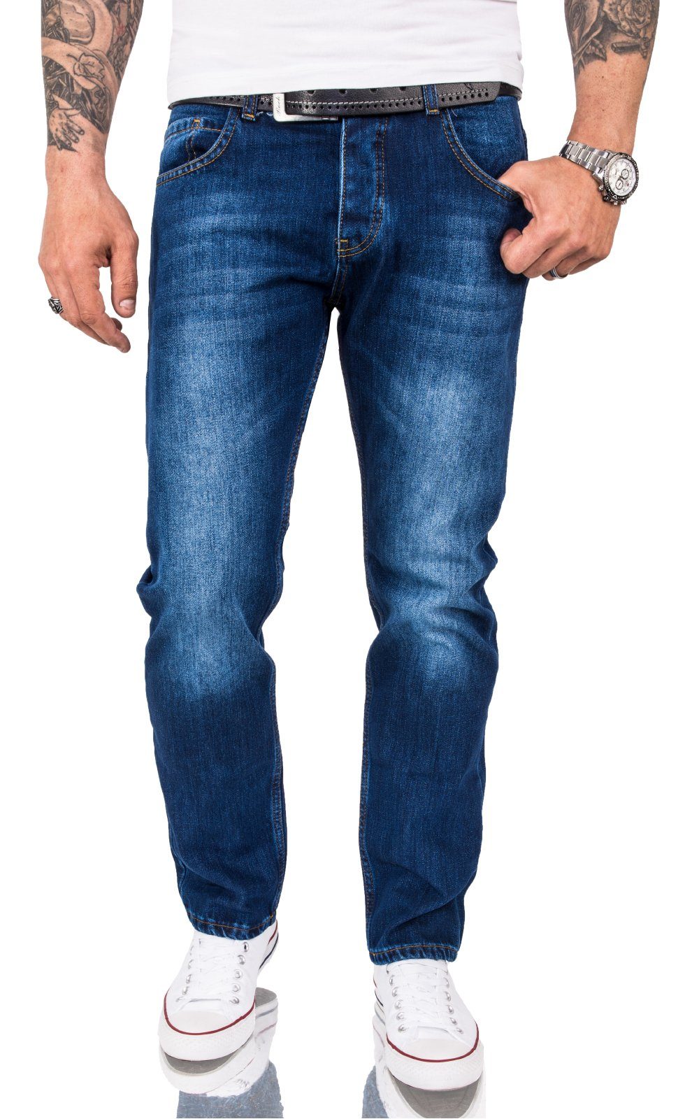 Rock Creek Regular-fit-Jeans Herren Jeans Stonewashed Dunkelblau RC-3120