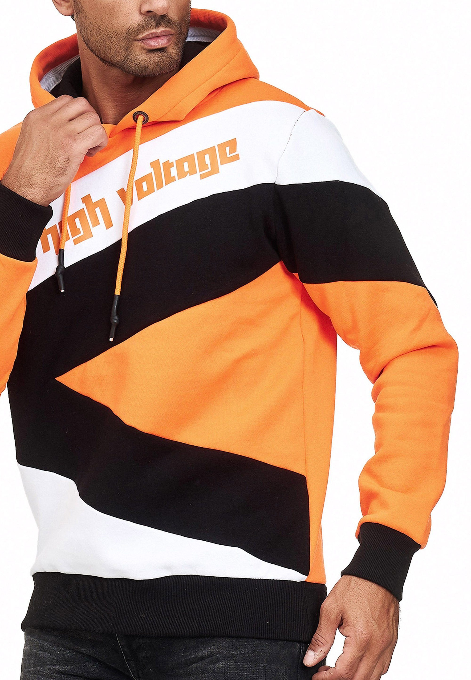 Rusty Neal Kapuzensweatshirt in sportlichem Design orange-weiß