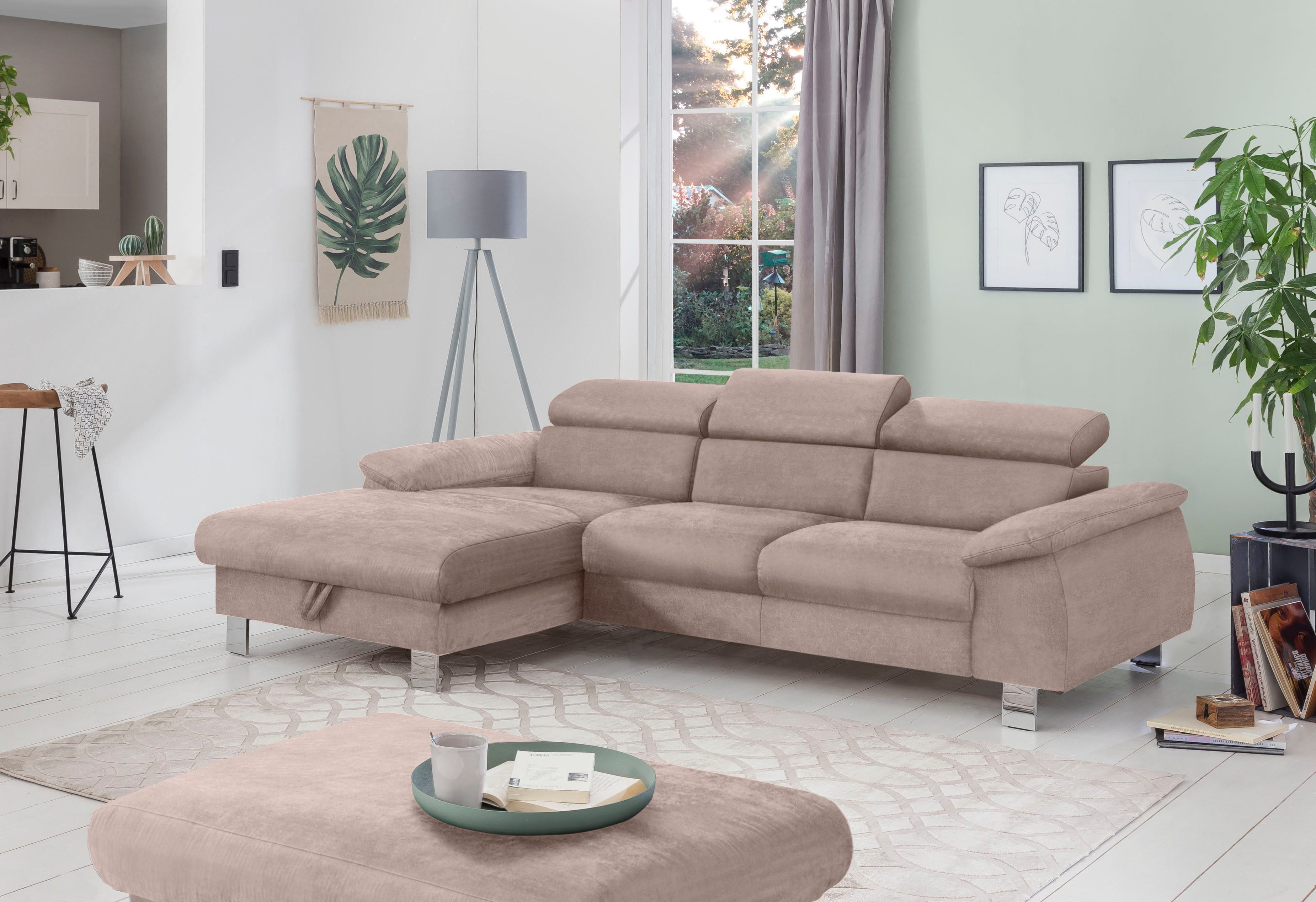 COTTA Ecksofa Komaris L-Form, B: 244 cm, mit Kopfteilverstellung, optional Schlaffunktion, Bettkasten & Licht