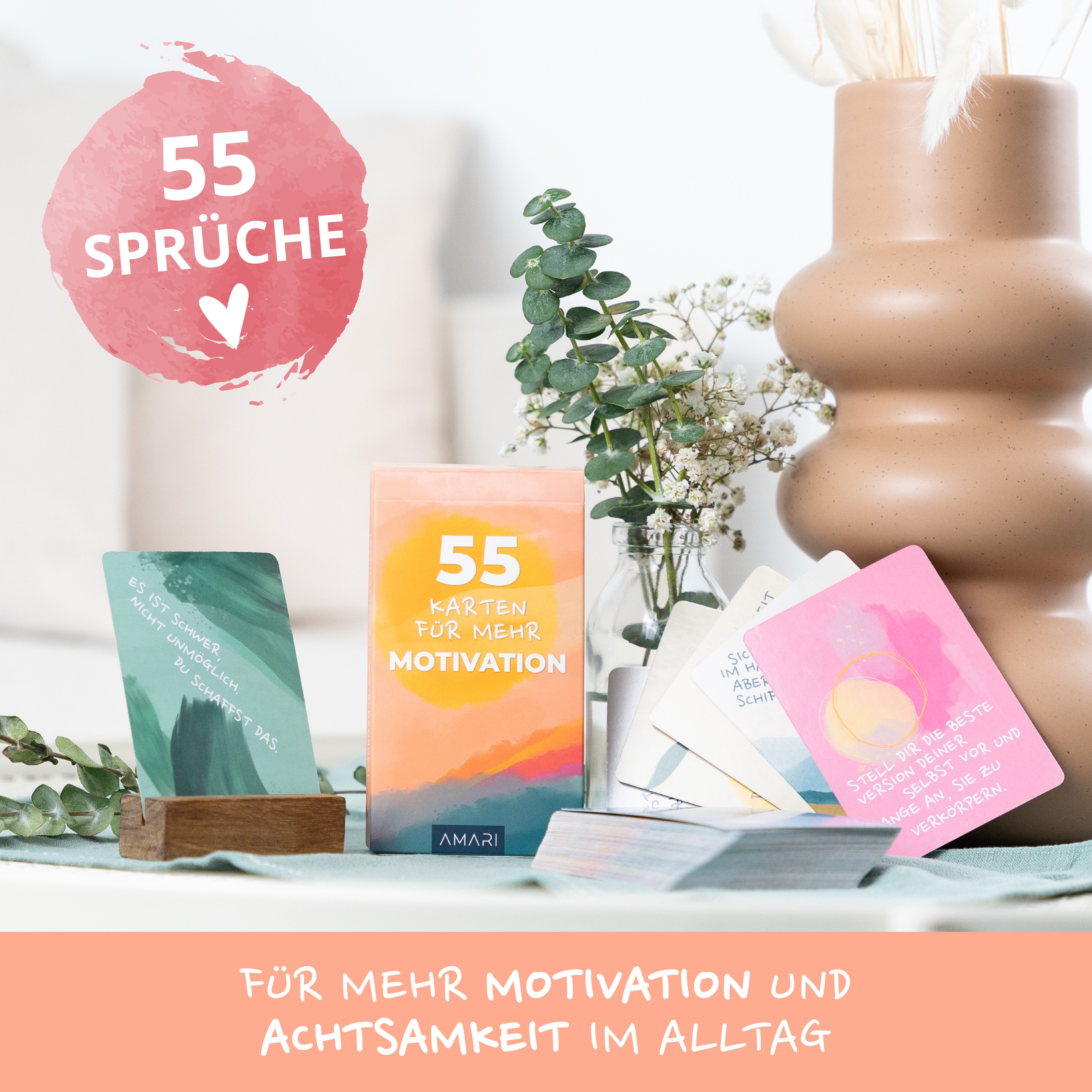 Amari Grußkarten Achtsamkeitskarten 55 Motivationskarten mit Sprüchen, Geschenkidee Affirmationskarten für Resilienz & Selbstliebe – Bild 2 von 5