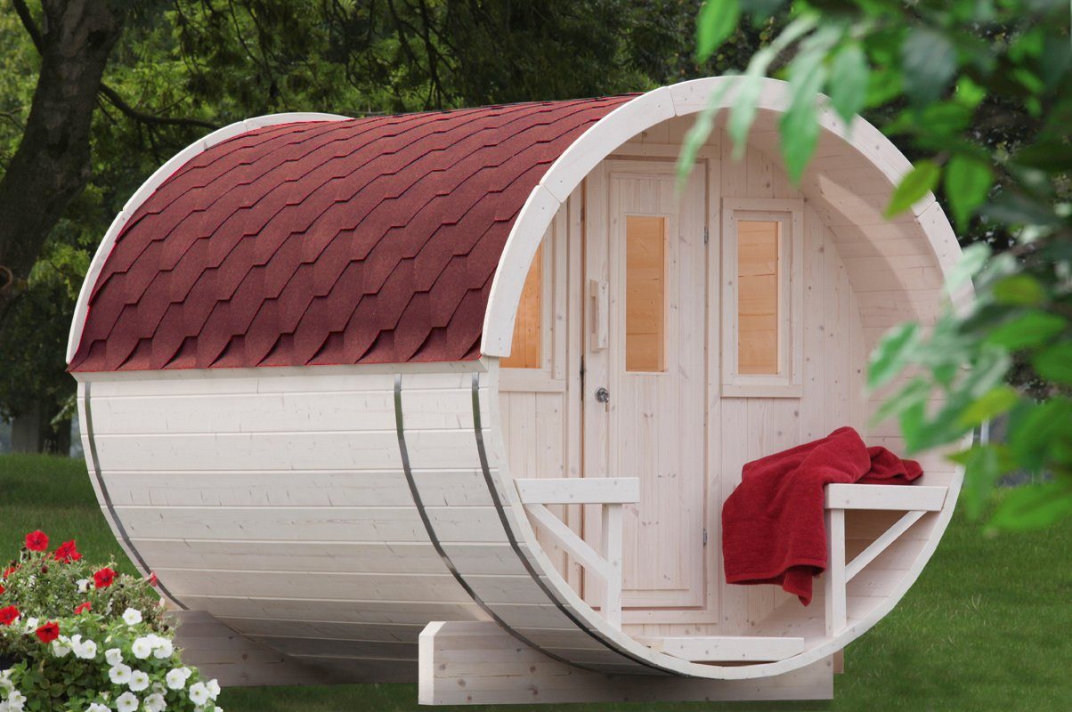 WOLFF FINNHAUS Fasssauna »280«, 205/280/210 cm, rote Schindeln, ohne