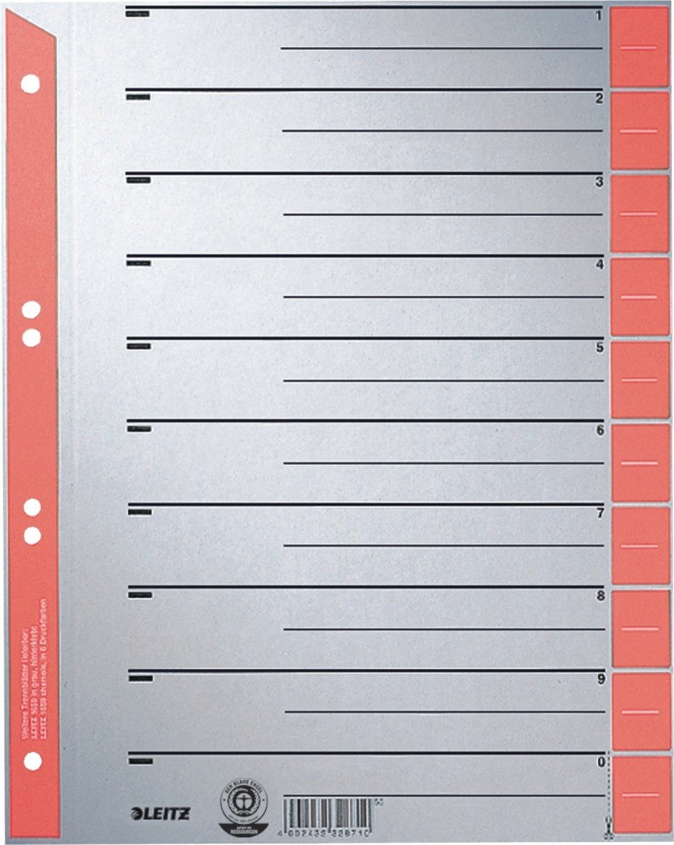 LEITZ Aktenordner Trennblätter A4 Taben farbig rot 230g/qm VE=25 Stück (4 Stück)