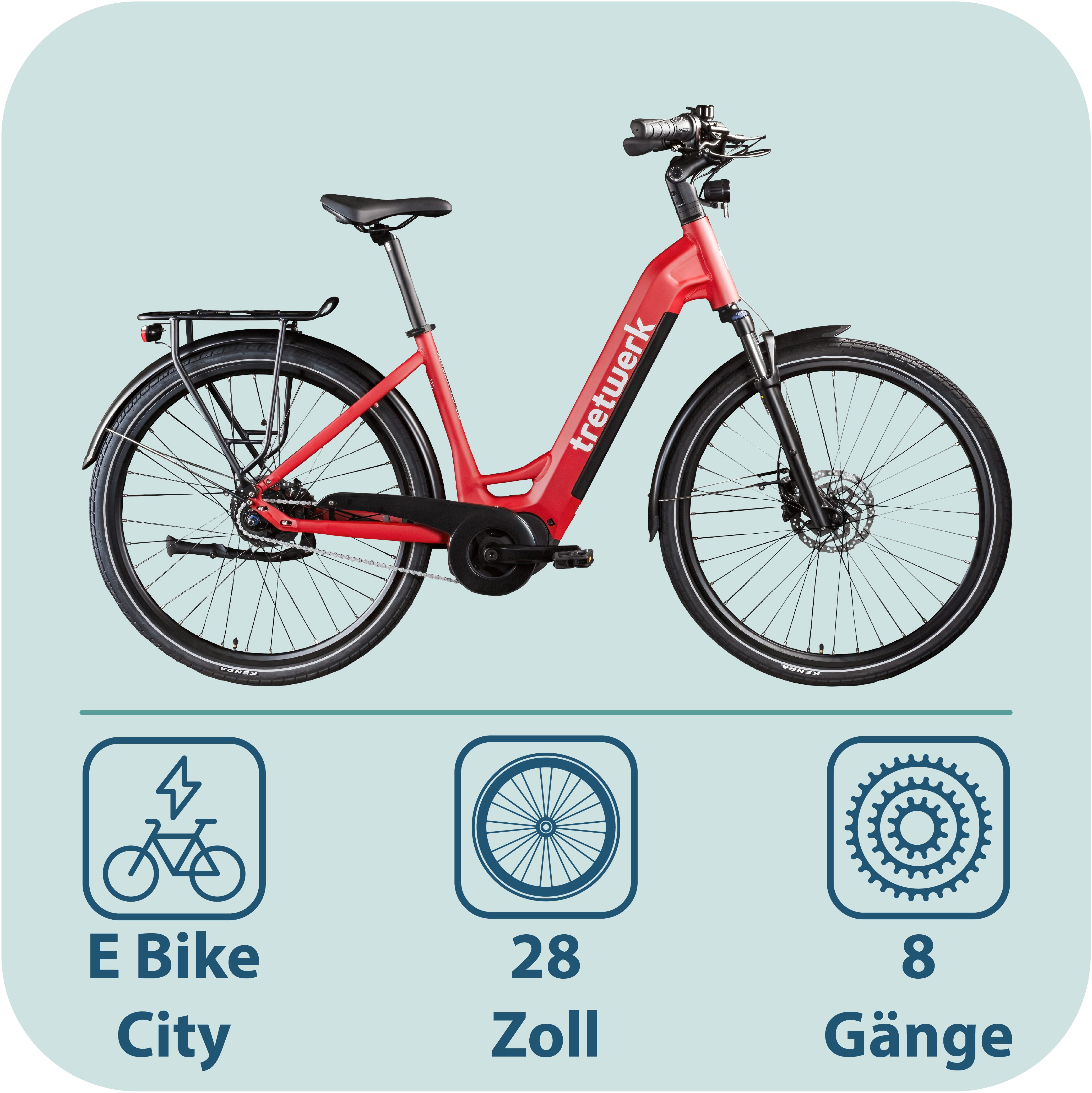 Tretwerk E-Bike Cityrad Amber Nexus, 8 Gang, Nabenschaltung, Mittelmotor, 550 Wh, Tretwerk Amber Nexus E Bike Damen 28 Zoll Elektrofahrrad 155 - 185cm