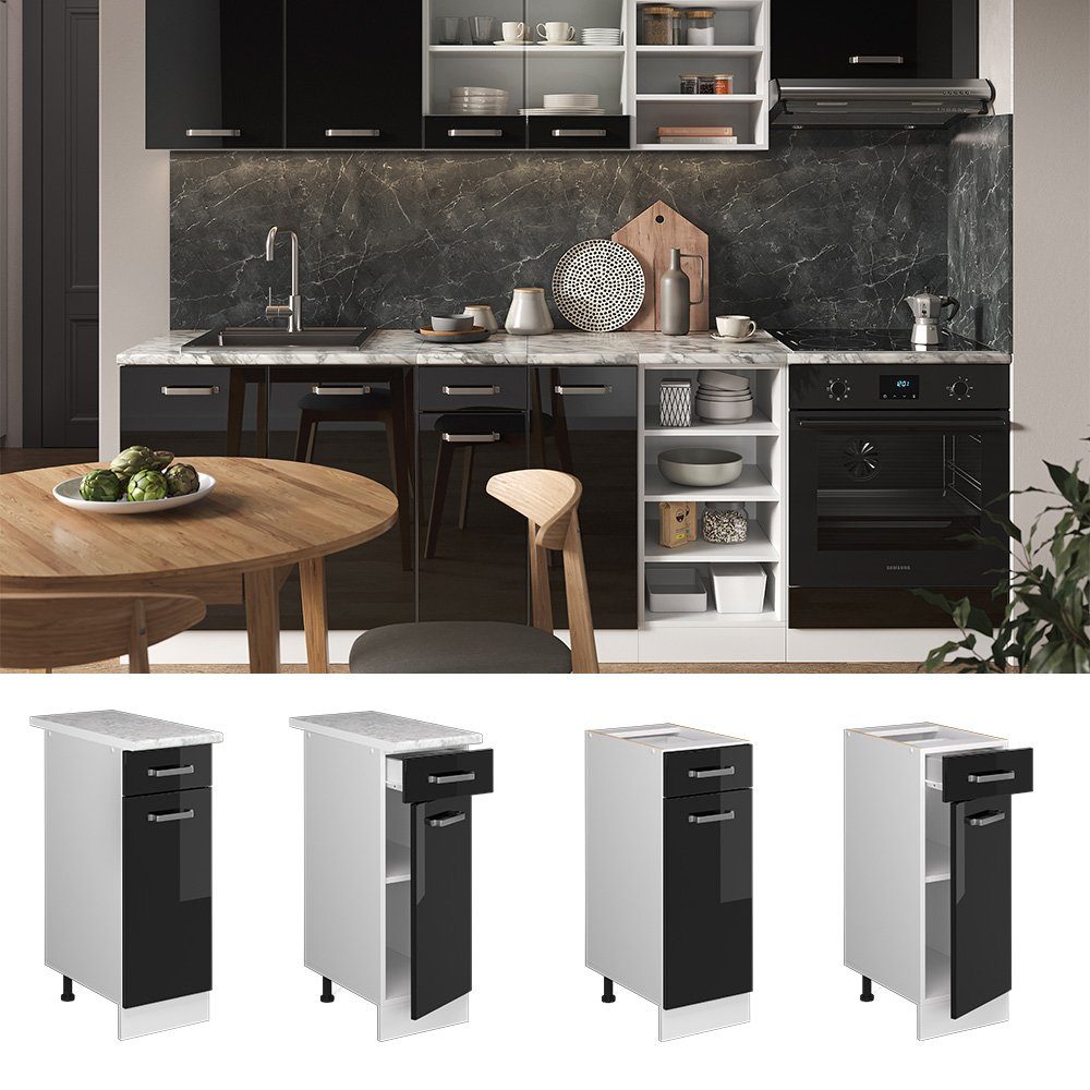 Vicco Unterschrank R-Line, Schwarz Hochglanz/Weiß, 30 cm ohne Arbeitsplatte (1-St)