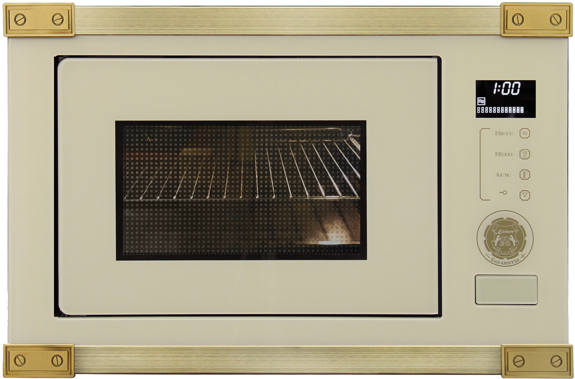 Kaiser Küchengeräte Einbau-Mikrowelle EM 2545 ElfAD, F 21 AUTOMATIK – Multifunktions-Elektro-Backofen mit Mikrowelle (Quarzgrill, Auftauen, 12 Automatik-Programmen – 21 Betriebsfunktionen), 25 l, Einbau-Mikrowelle 60cm Art Deco Retro Vintage FullTouch Power Slide