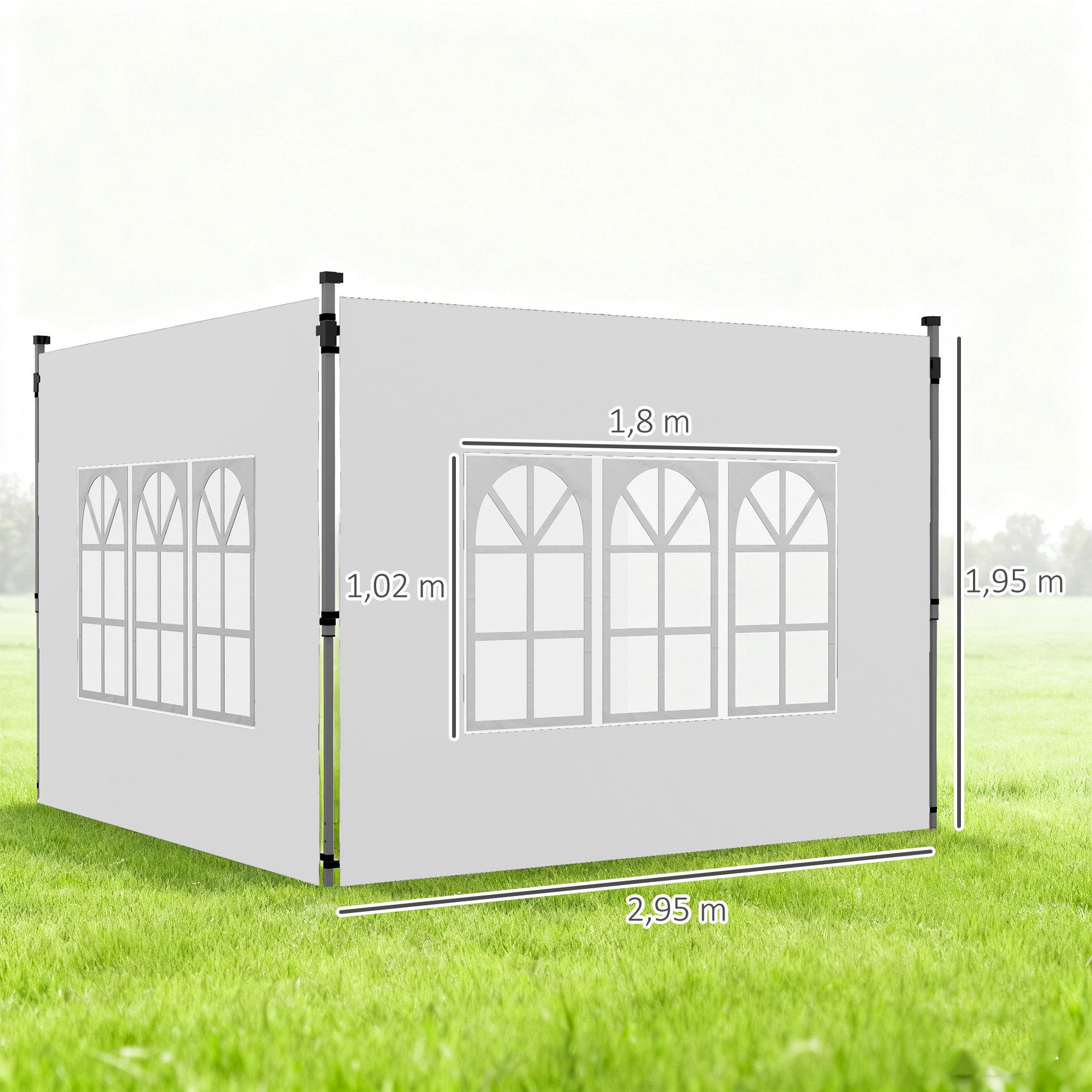 Outsunny Pavillonseitenteil Seitenwand Fenster wasserdicht Oxfordstoff Wind- & Sichtschutz, 295x195 cm, für Faltpavillon in 300x300 cm oder 300x400 cm) Seitenwand, [2-St. Seitenteile für Pavillon, für Partyzelt, Weiß
