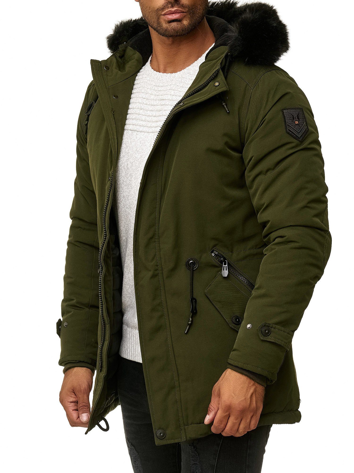 Kapuzenbesatz mit Herren und Kapuze abnehmbarem BLACKROCK Parka Winterjacke Winterjacke Khaki