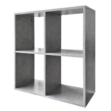 Melko Bücherregal Raumtrenner Bücherschrank Holzregal Betongrau 4 Fächer Regalwand Kinderregal Aktenregal Treppenregal Stufenregal Büroregal Treppe, Stück, Melaminbeschichtet