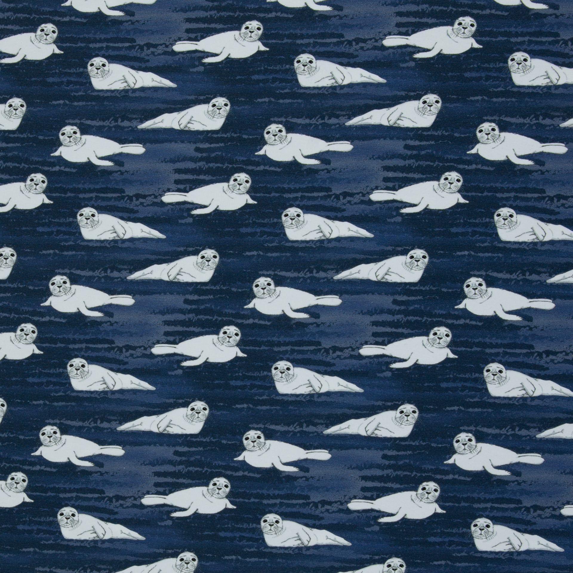 larissastoffe Stoff Kinder Jersey Stoff Meterware Swafing Robben, jeansblau, Meterware, 50 cm x 150 cm