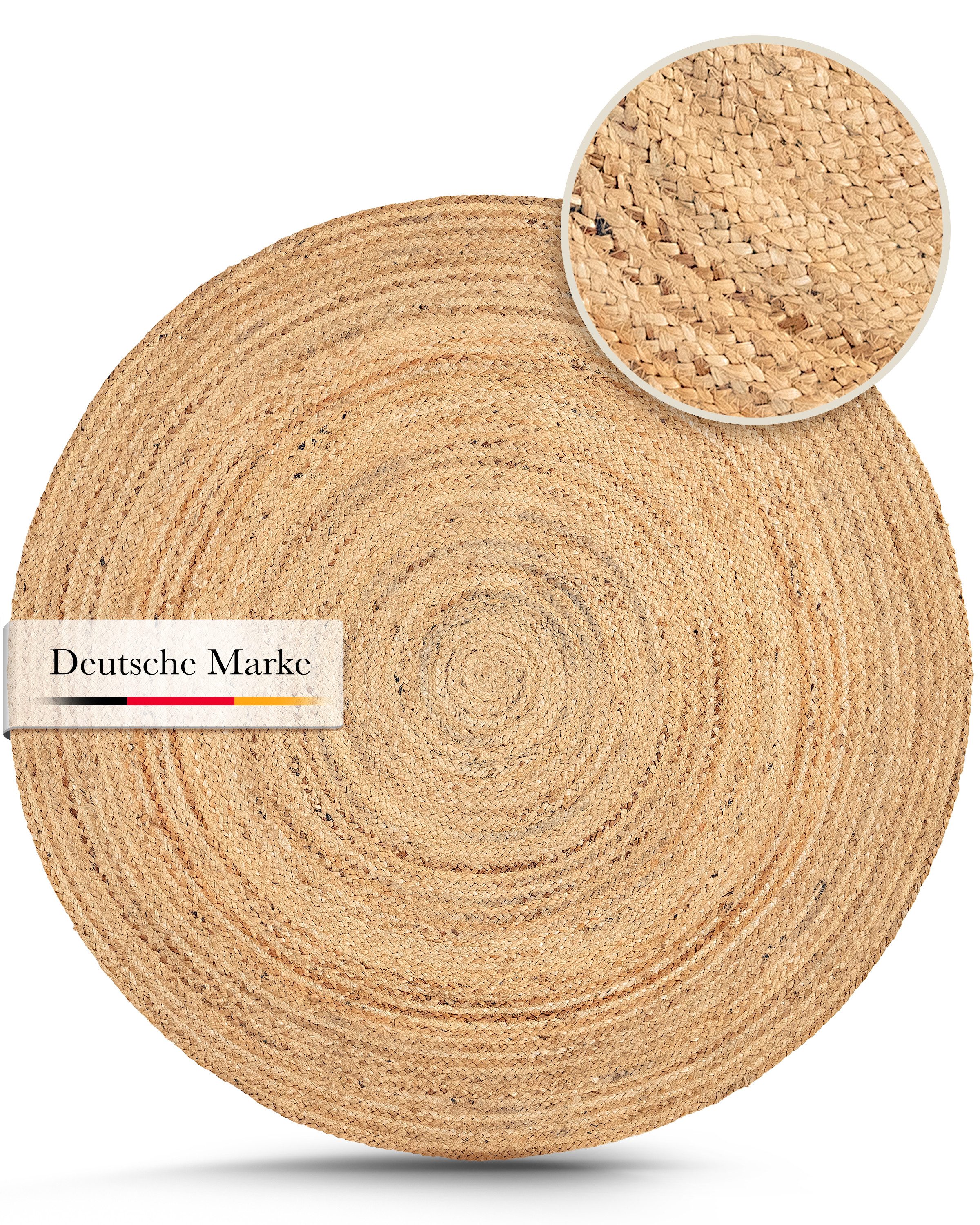 carpetfine Teppich Nele Juteteppich Naturfaser, rund, Höhe: 6 mm, geflochtener Wendeteppich aus 100%Jute, in rund und oval, viele Größen