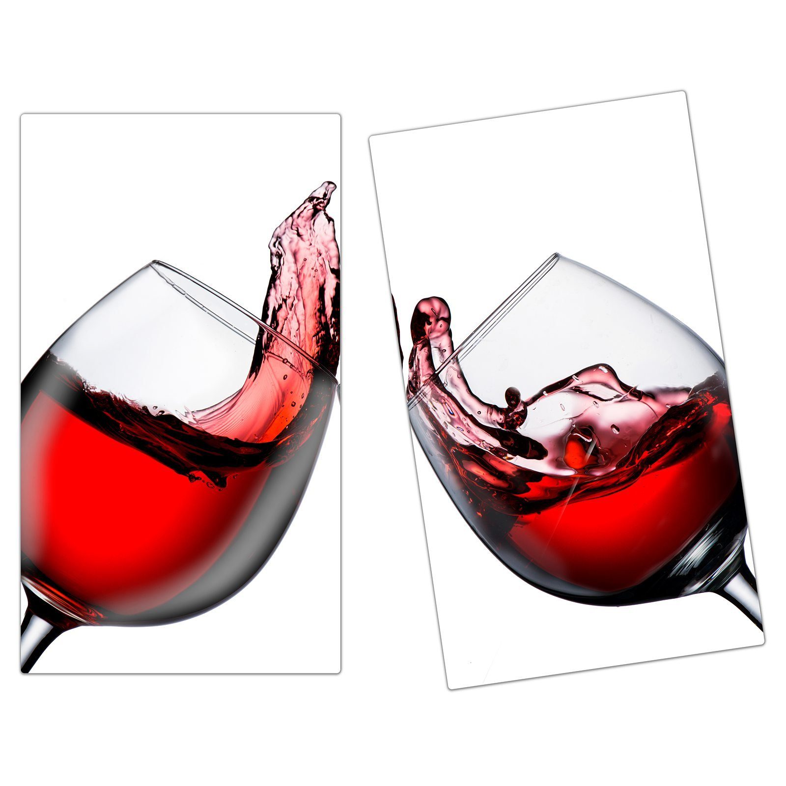 Primedeco Herd-Abdeckplatte Herdabdeckplatte Spritzschutz aus Glas Toast mit Rotwein im Glas, Glas, (2 tlg)
