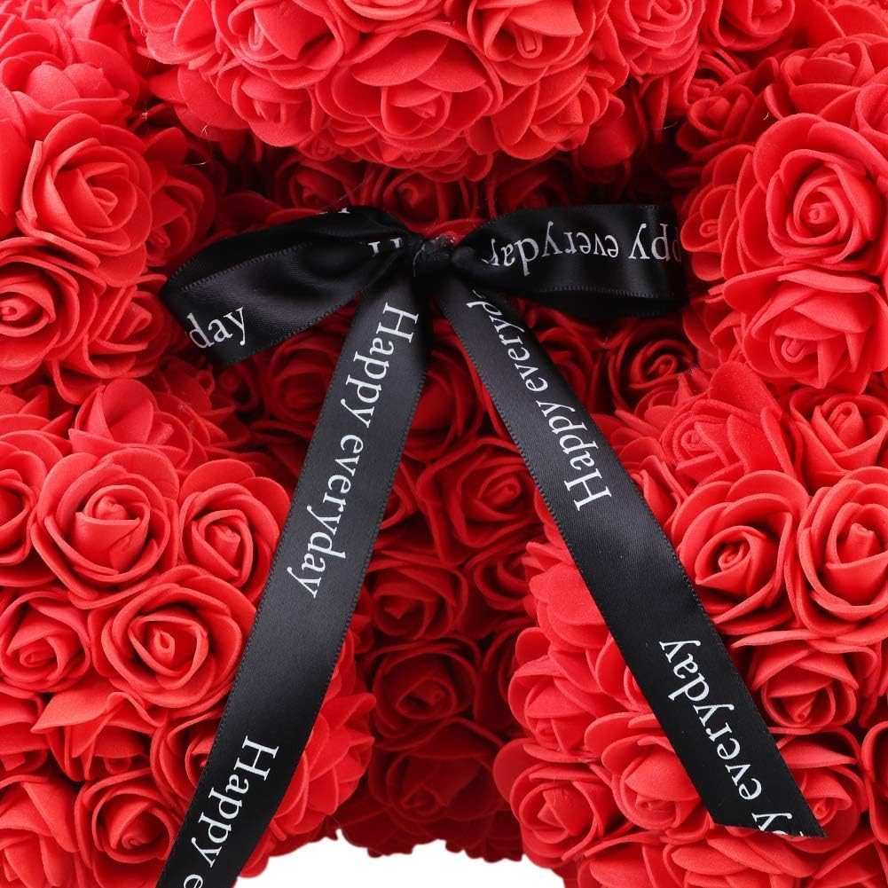 AMORE MIO Dekoobjekt Rosenbär XXL 40 cm Teddy aus Rosen Geschenkbox Valentinstag Deko (Geschenkset Rosenbär XXL Dekoration in transparenter Box mit Band, Rosenbär XXL 40cm in Geschenkbox mit Band dekoratives Deko Set), Rosenoptik XXL dekorativ Geschenkfertig große Dekofigur Teddy