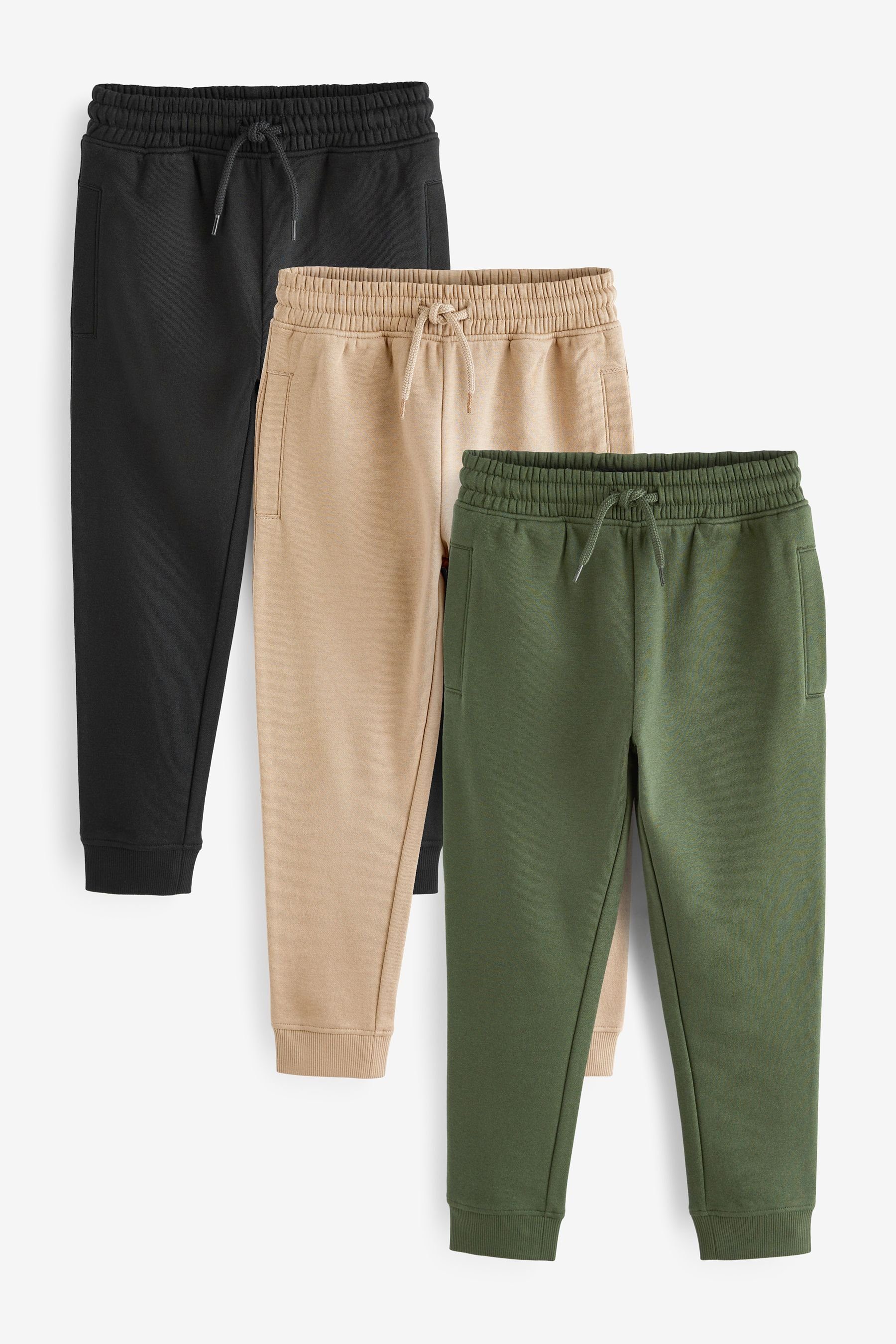 Next Jogginghose Jogginghose, 3er-Pack-Slim Khaki (3-tlg) Green/Tan Brown/Black Fit