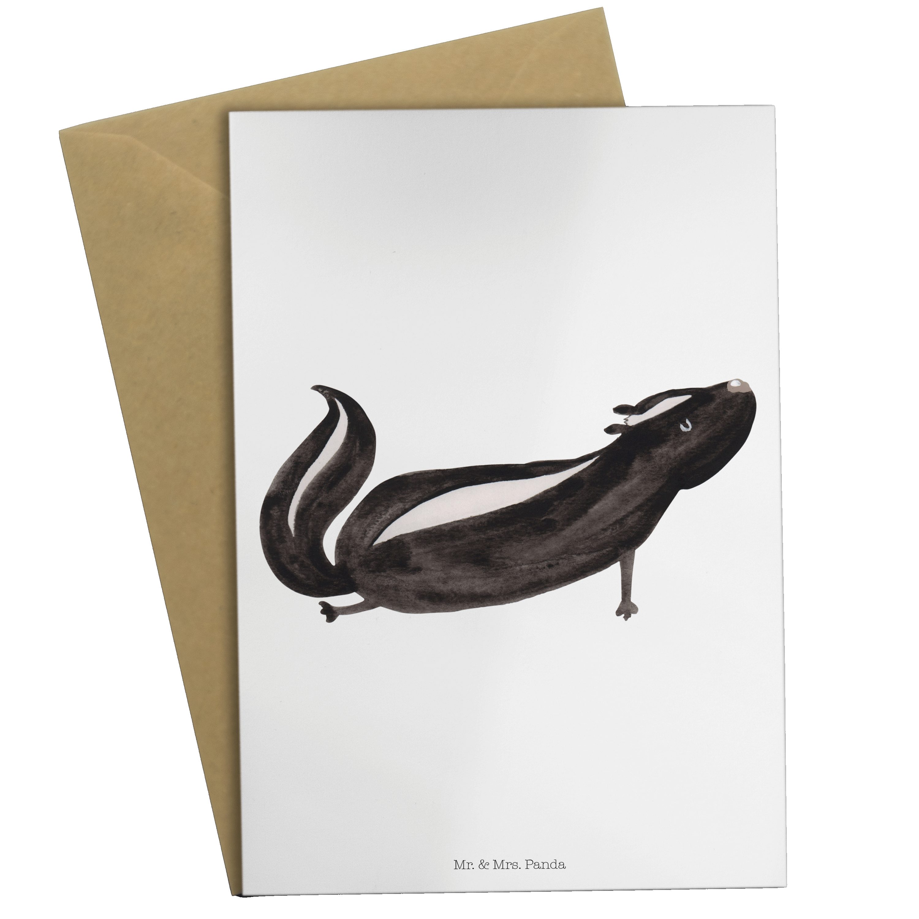 Mr. & Mrs. Panda Grußkarte Stinktier Yoga - Weiß - Geschenk, Skunk, Lache, Einladungskarte, Glüc