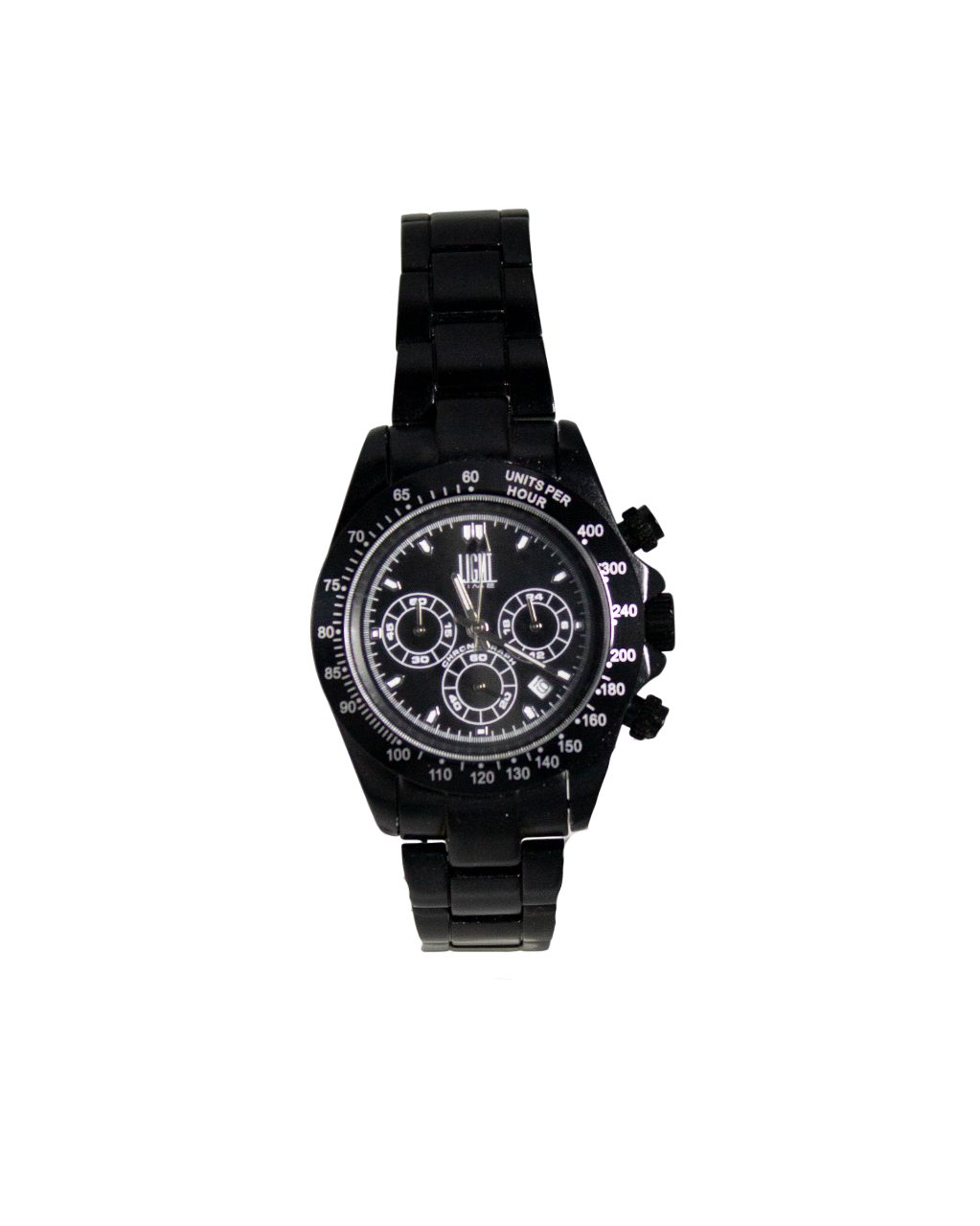Light Time Chronograph Armbanduhr Damen Herren Aluminium Schwarz Datum Tachymeter L133BLK