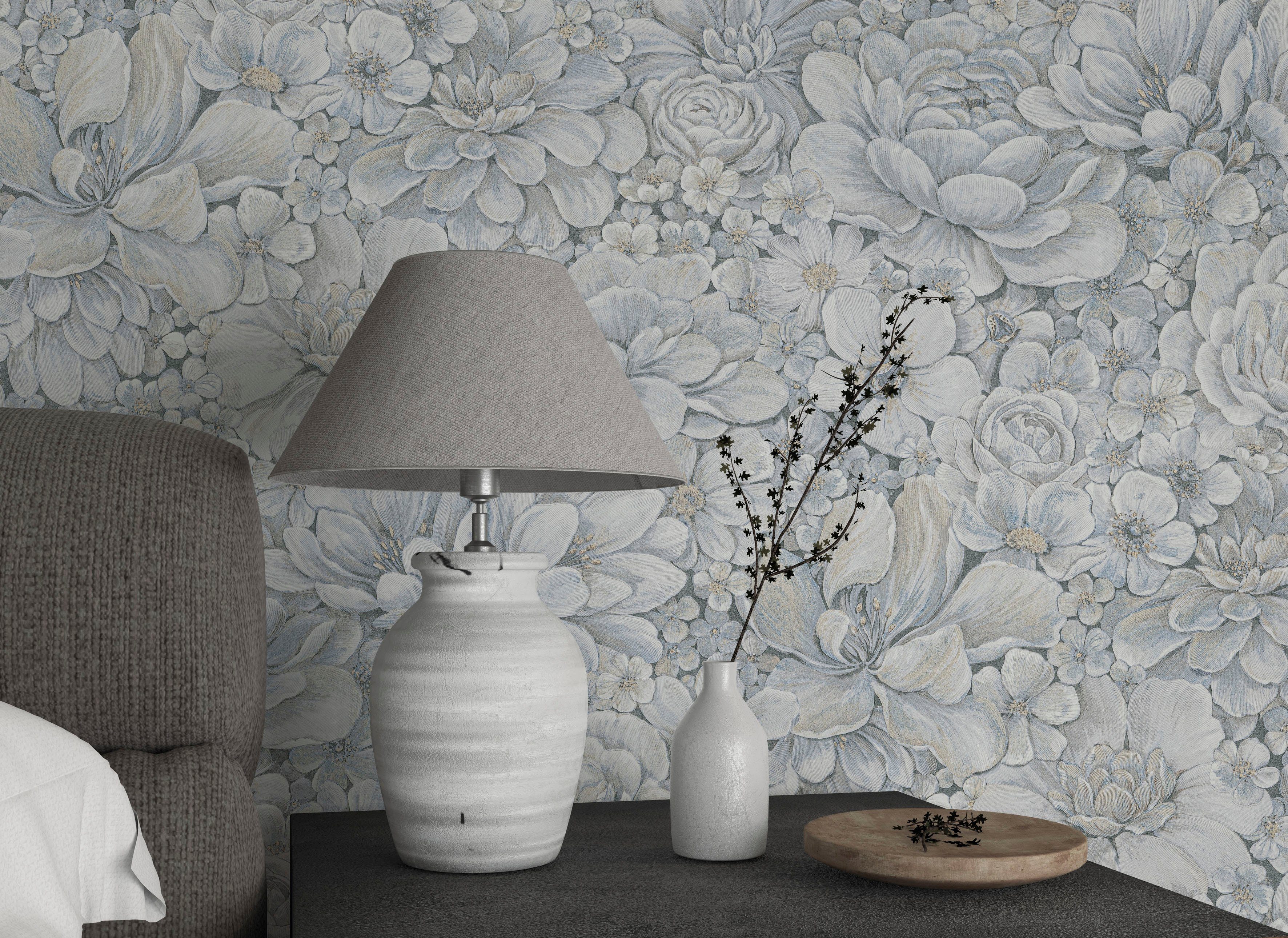 Marburg Vliestapete Flower, geprägt, matt, Blattmotiv günstig online kaufen