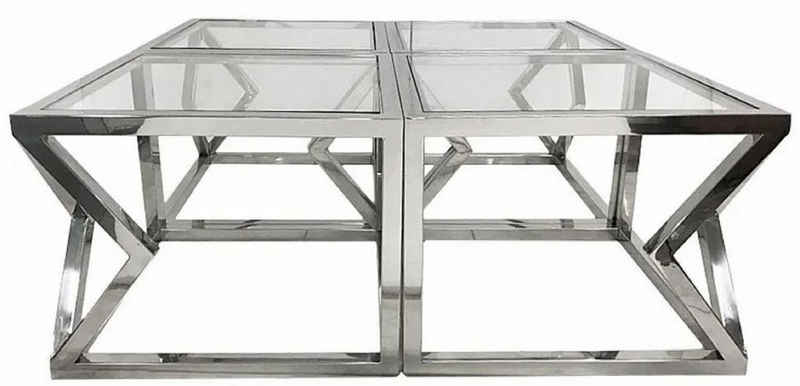 Casa Padrino Couchtisch Luxus Couchtisch Silber 112 x 112 x H. 43 cm - Metall Wohnzimmertisch mit Glasplatten - Möbel - Luxus Möbel