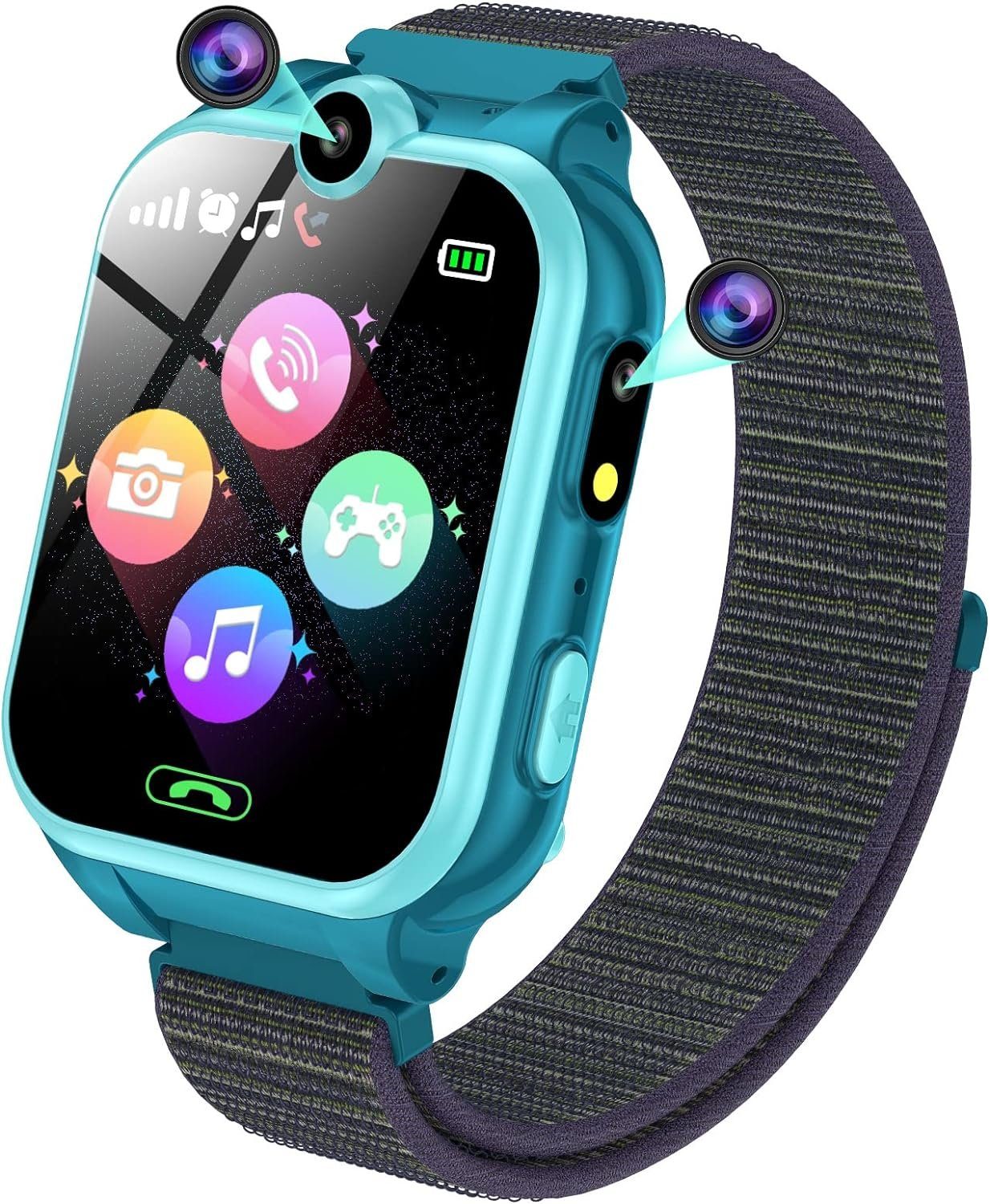 PTHTECHUS für Mädchen Jungen Telefonieren Geschenk Smartwatch (1.68 Zoll, A), mit Anruf, SOS, 18 Spiele, Musik, Kamera, Wecker, Taschenlampe