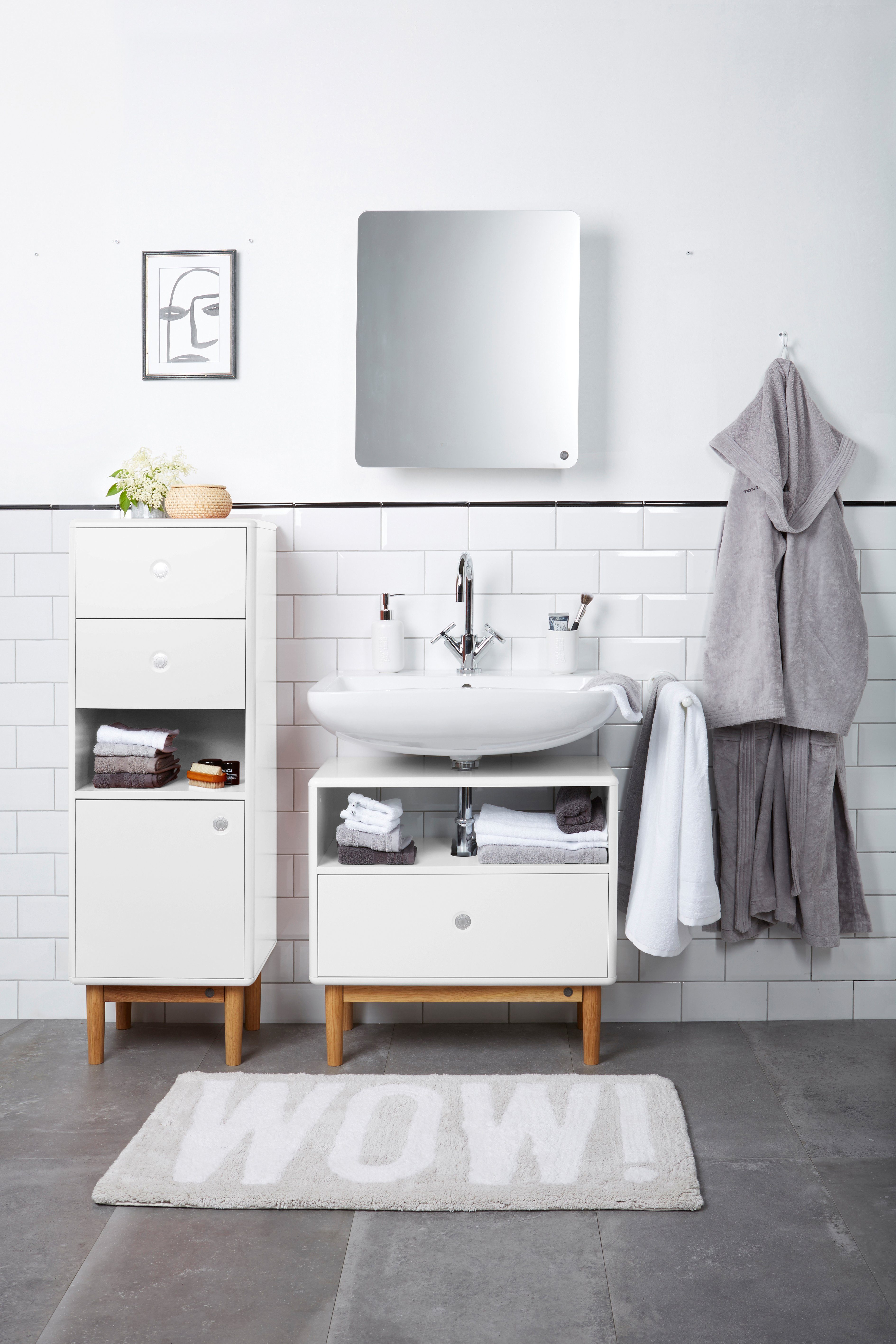 TOM TAILOR Stauraum, Tür in aus COLOR Ecken, lackiert mit seidenmatt vielen MDF Farben, Badspiegel HOME white001 BATH - Tür mit gerundeten Mirror - Small mit