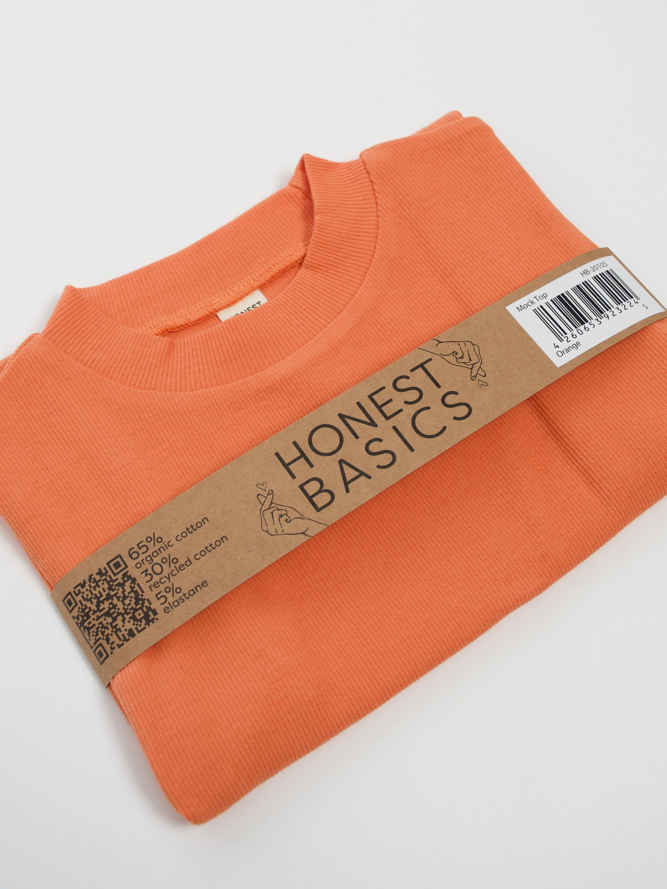 zertifizierter Stretch-Rippstoff, aus BASICS HONEST mit Bio-Baumwolle Ripptanktop OCS orange Mock-Top