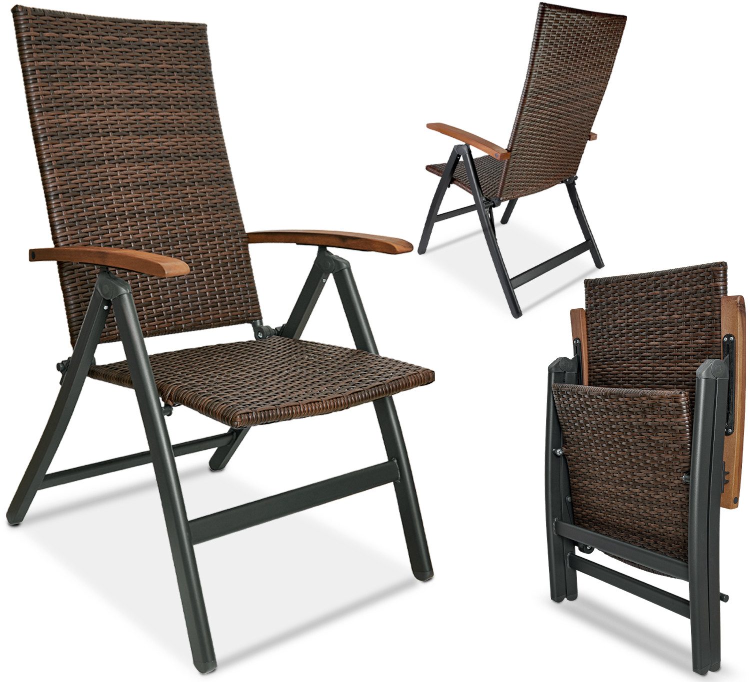 Gartenstuhl Polyrattan Stuhl - Modena - klappbarer Hochlehner Campingstuhl