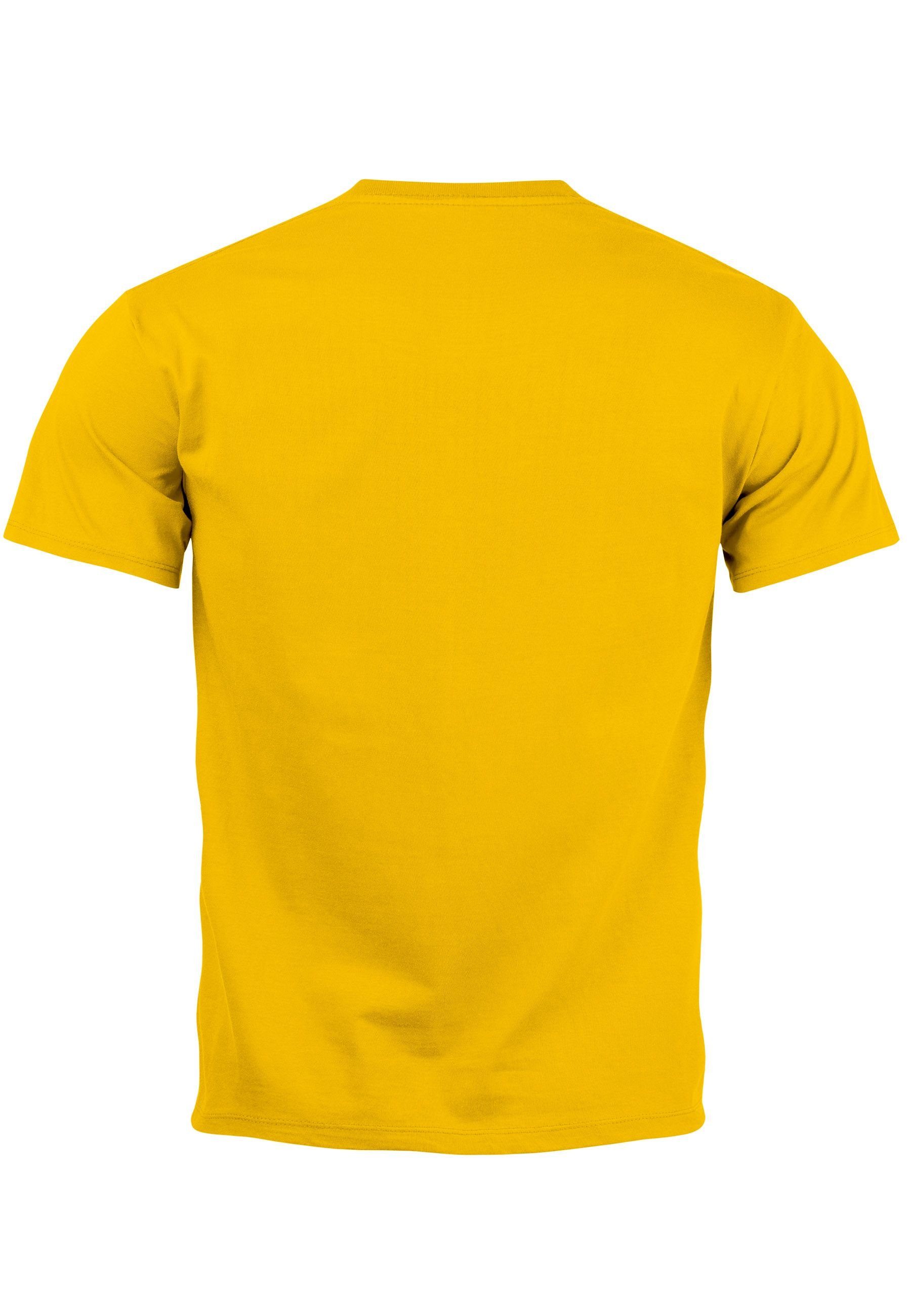 Neverless Print-Shirt Herren T-Shirt gelb Top Sommer Aufdruck Palmen mit Abstra California Print Foto Print