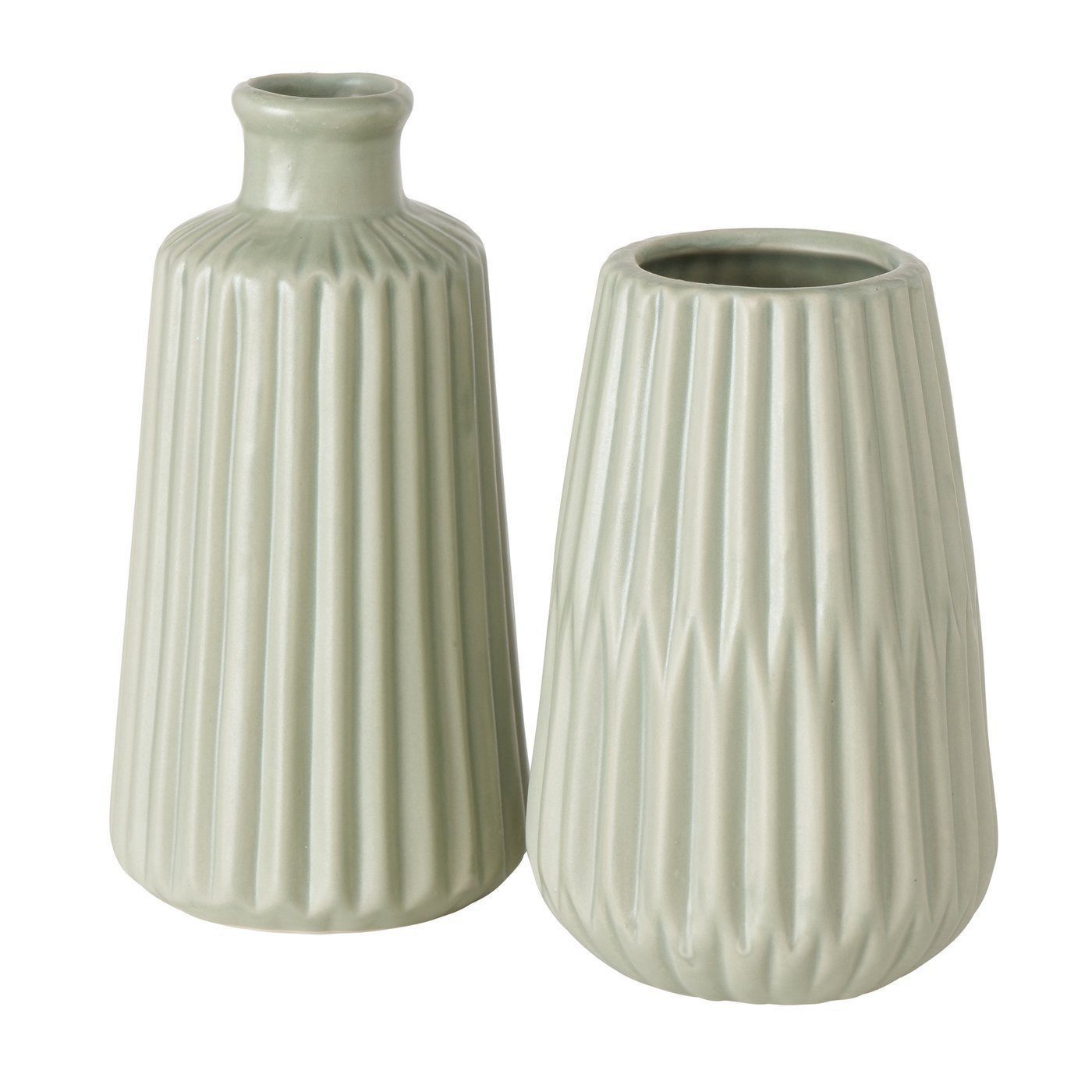 BOLTZE Dekovase Tischvase Deko Vase im 2er Set aus Keramik Mattes Design- Hellgrün