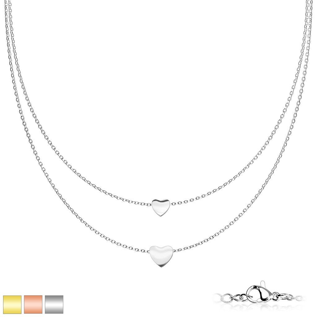 BUNGSA Ketten-Set Doppelkette mit Varianten Halskette rosegold zwei Herzen Damen (1-tlg), Necklace aus verschiedene Edelstahl